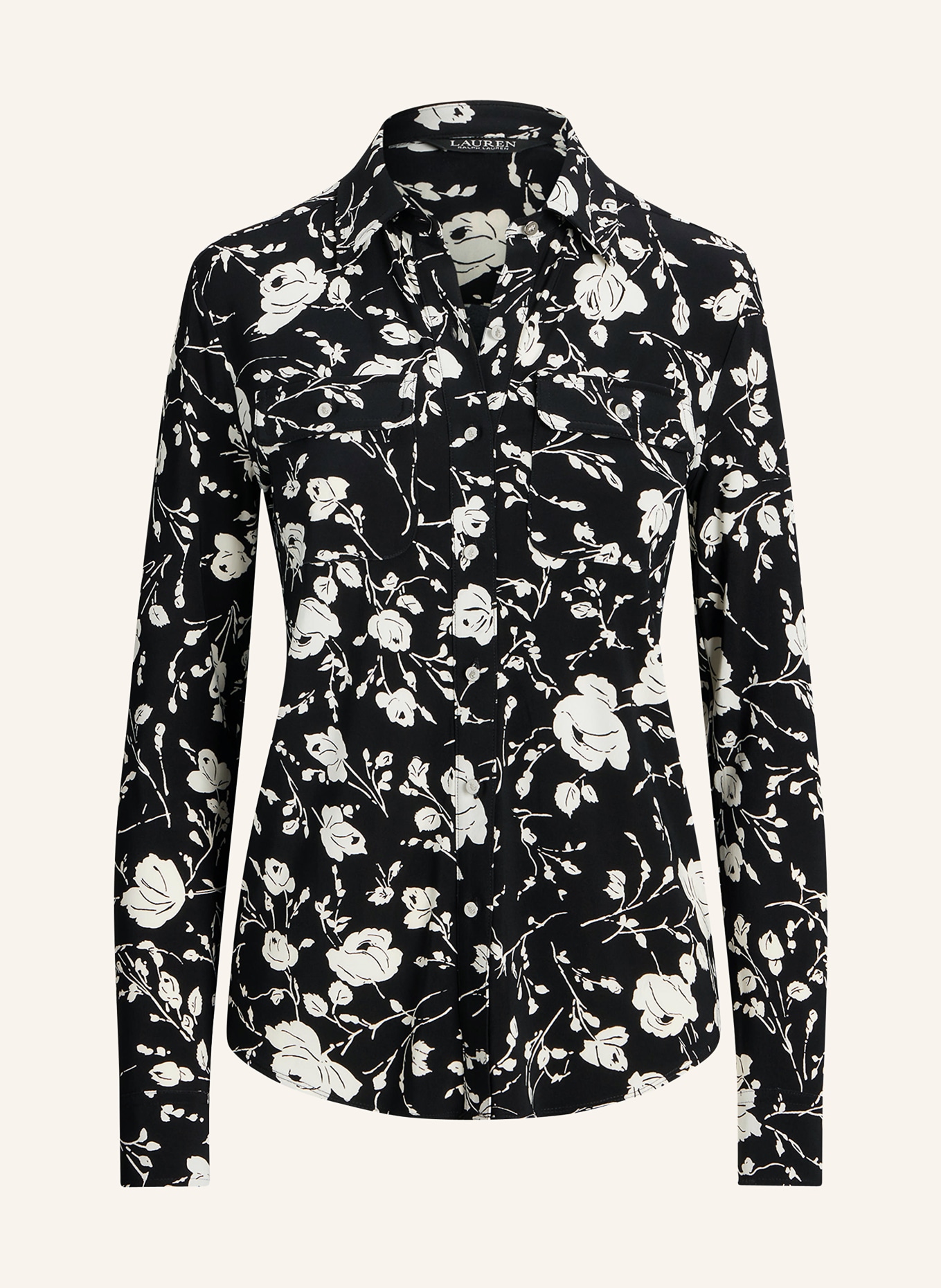 LAUREN RALPH LAUREN Shirt blouse made of jersey, Color: BLACK/ WHITE (Image 1)