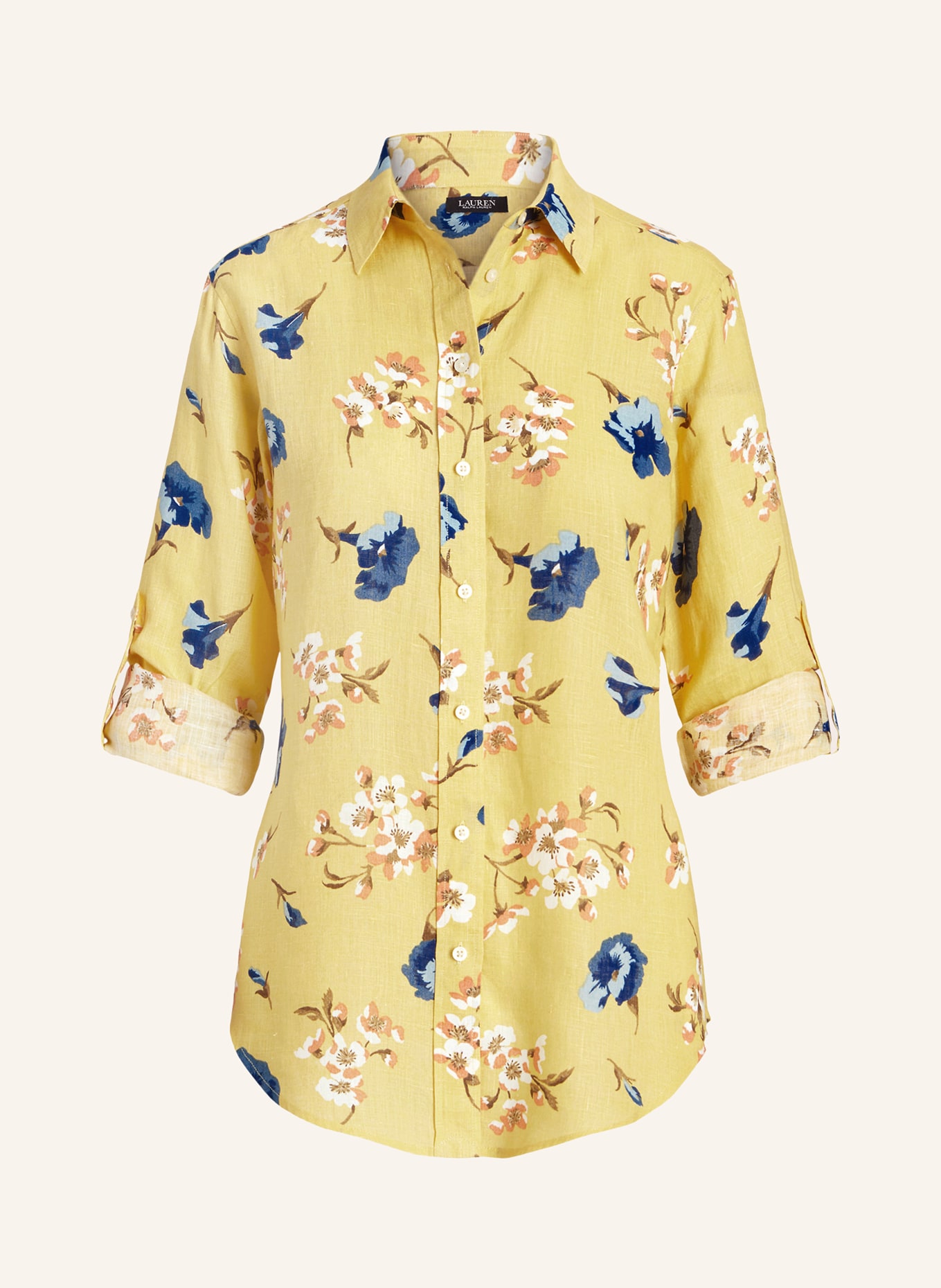LAUREN RALPH LAUREN Shirt blouse made of linen, Color: YELLOW/ BLUE/ ORANGE (Image 1)