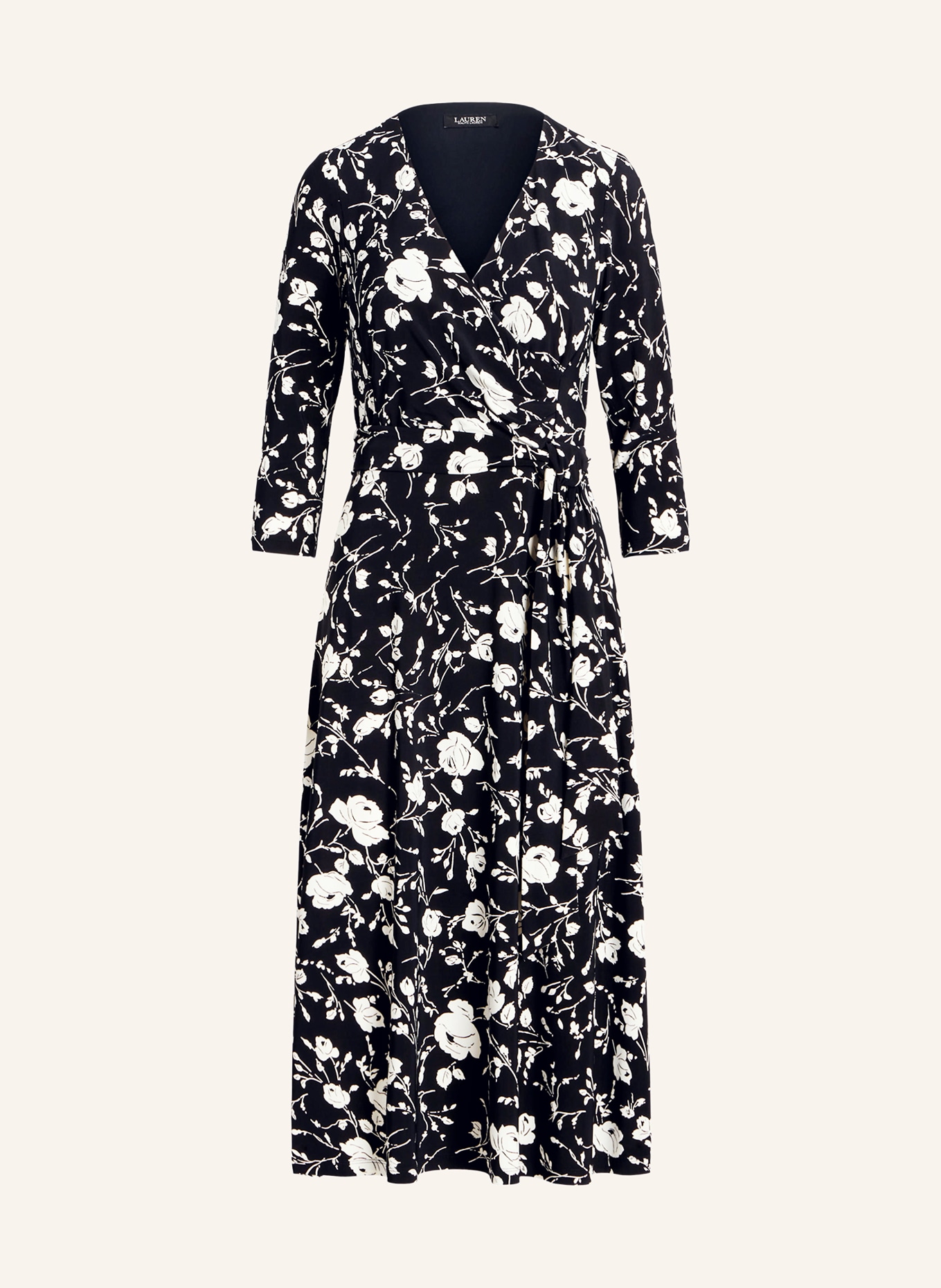 LAUREN RALPH LAUREN Jersey dress with 3/4 sleeves, Color: BLACK/ WHITE (Image 1)