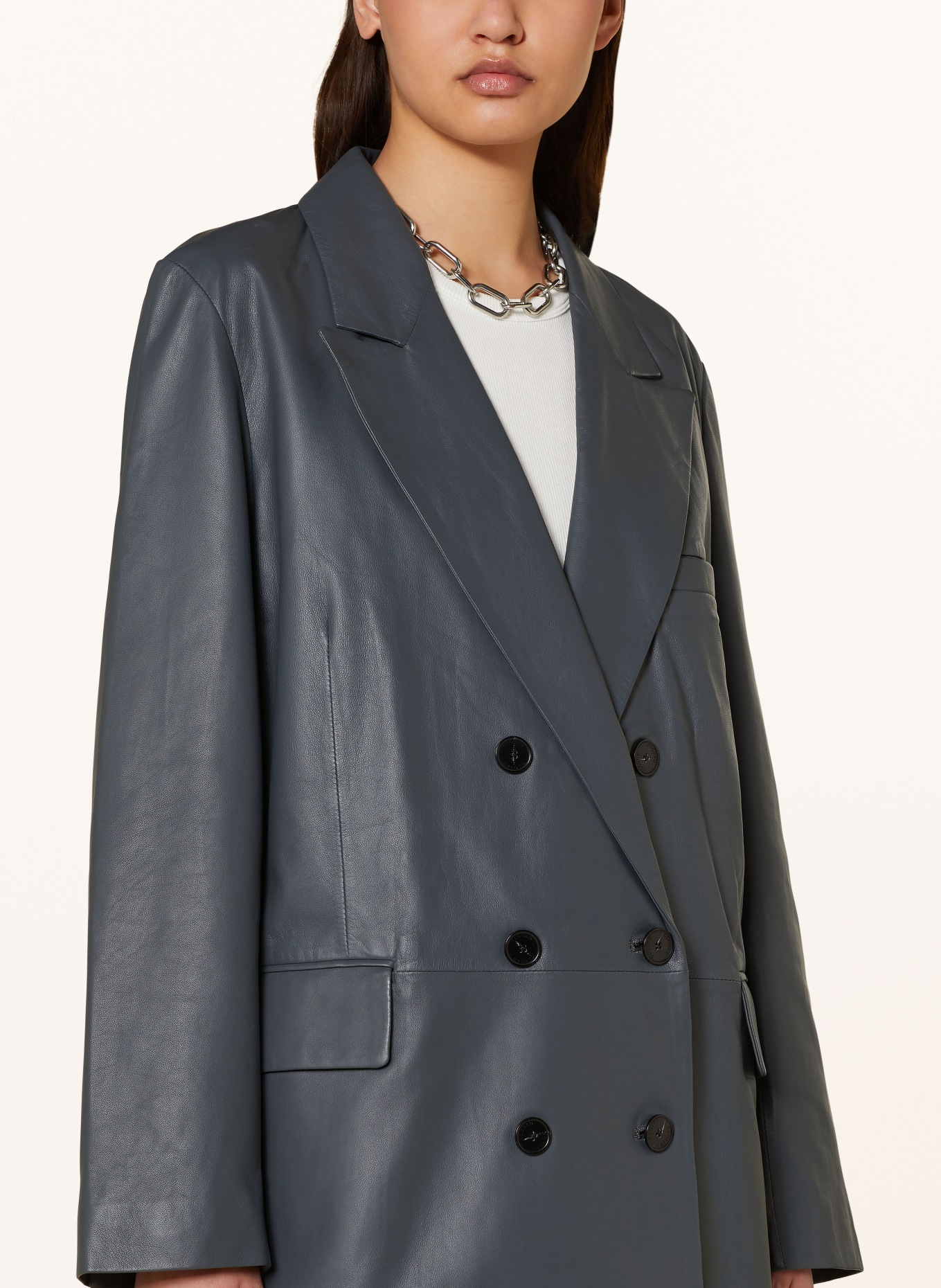 CLOSED Leather blazer, Color: GRAY (Image 4)