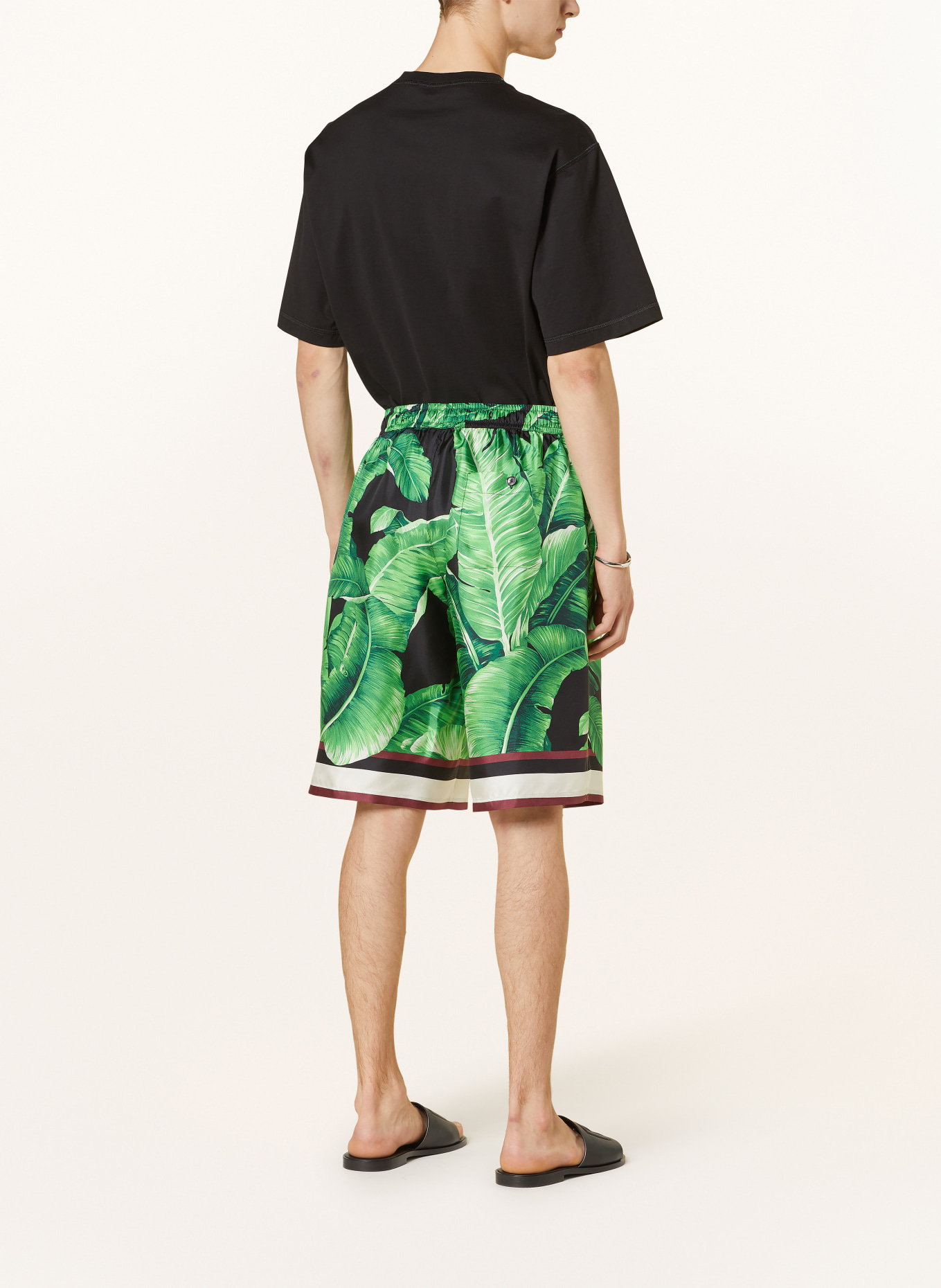 DOLCE & GABBANA Silk shorts, Color: BLACK/ GREEN (Image 3)
