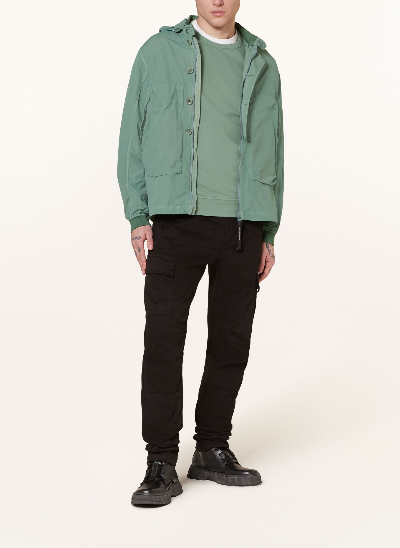C.P. COMPANY Jacket with detachable hood, Color: LIGHT GREEN (Image 2)