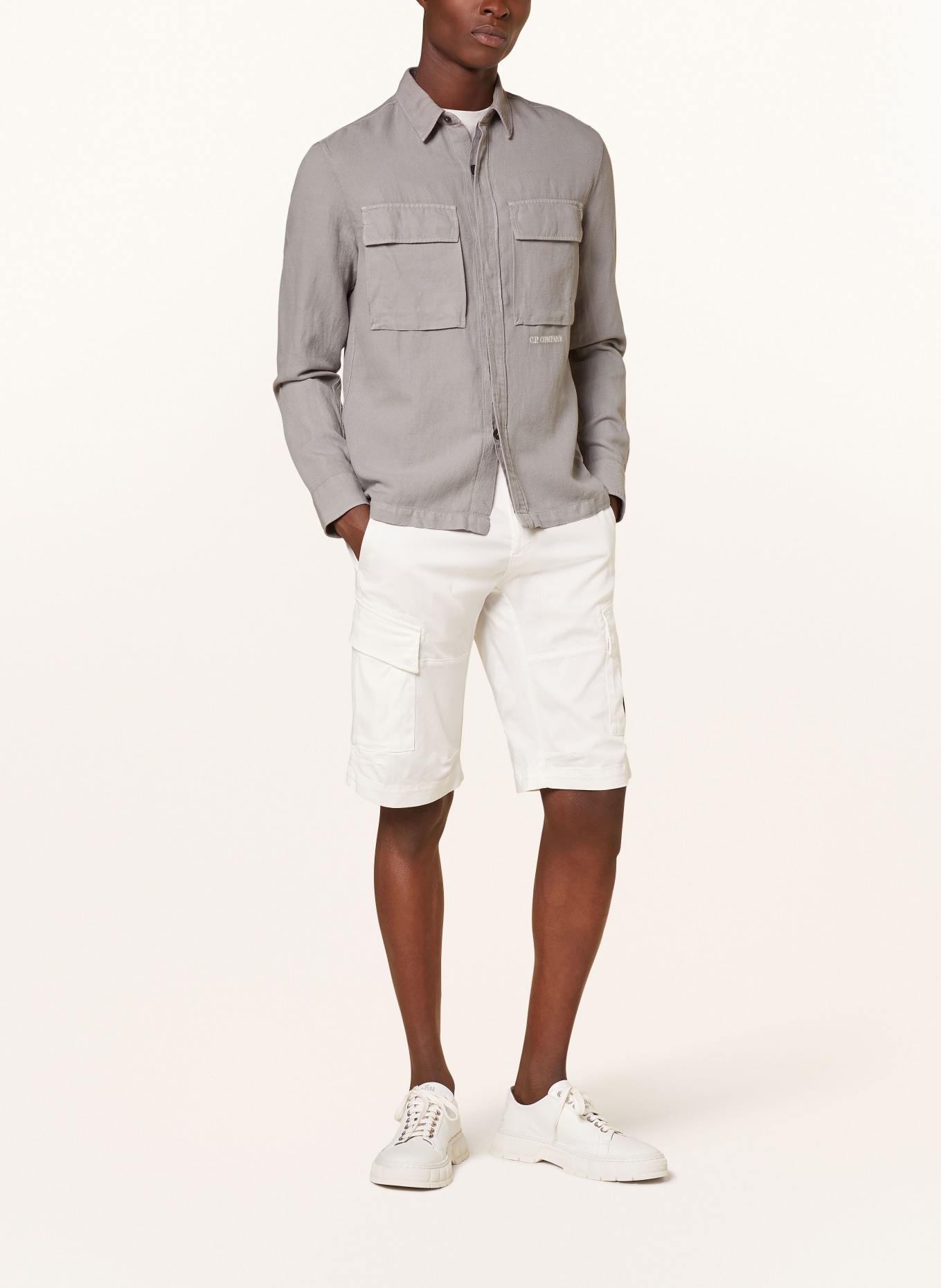 C.P. COMPANY Overshirt with linen, Color: GRAY (Image 2)