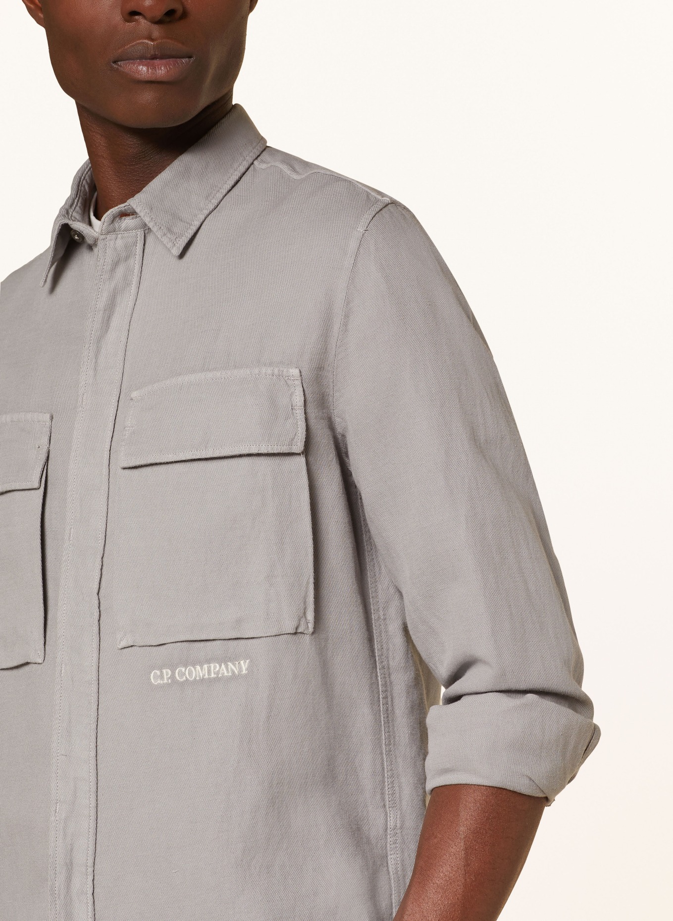 C.P. COMPANY Overshirt with linen, Color: GRAY (Image 4)