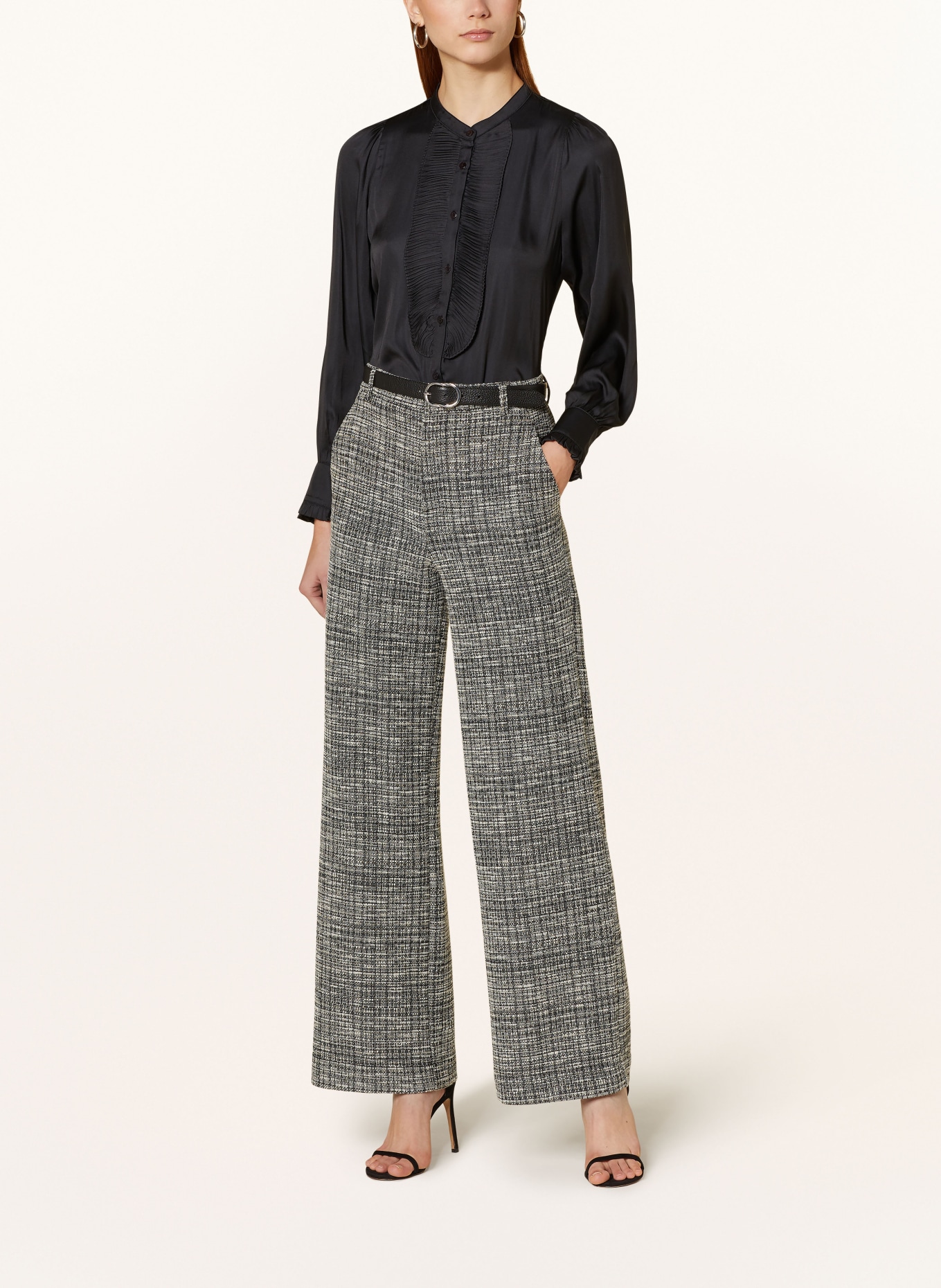 VANILIA Wide leg trousers with glitter thread, Color: BLACK/ ECRU/ SILVER (Image 2)