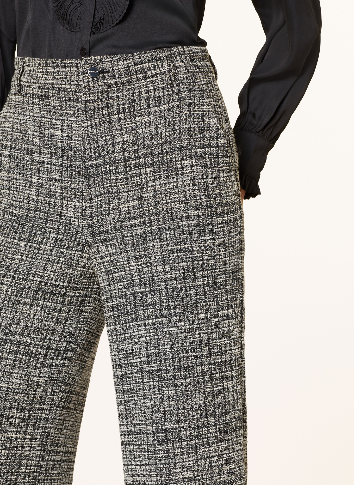 VANILIA Wide leg trousers with glitter thread, Color: BLACK/ ECRU/ SILVER (Image 5)