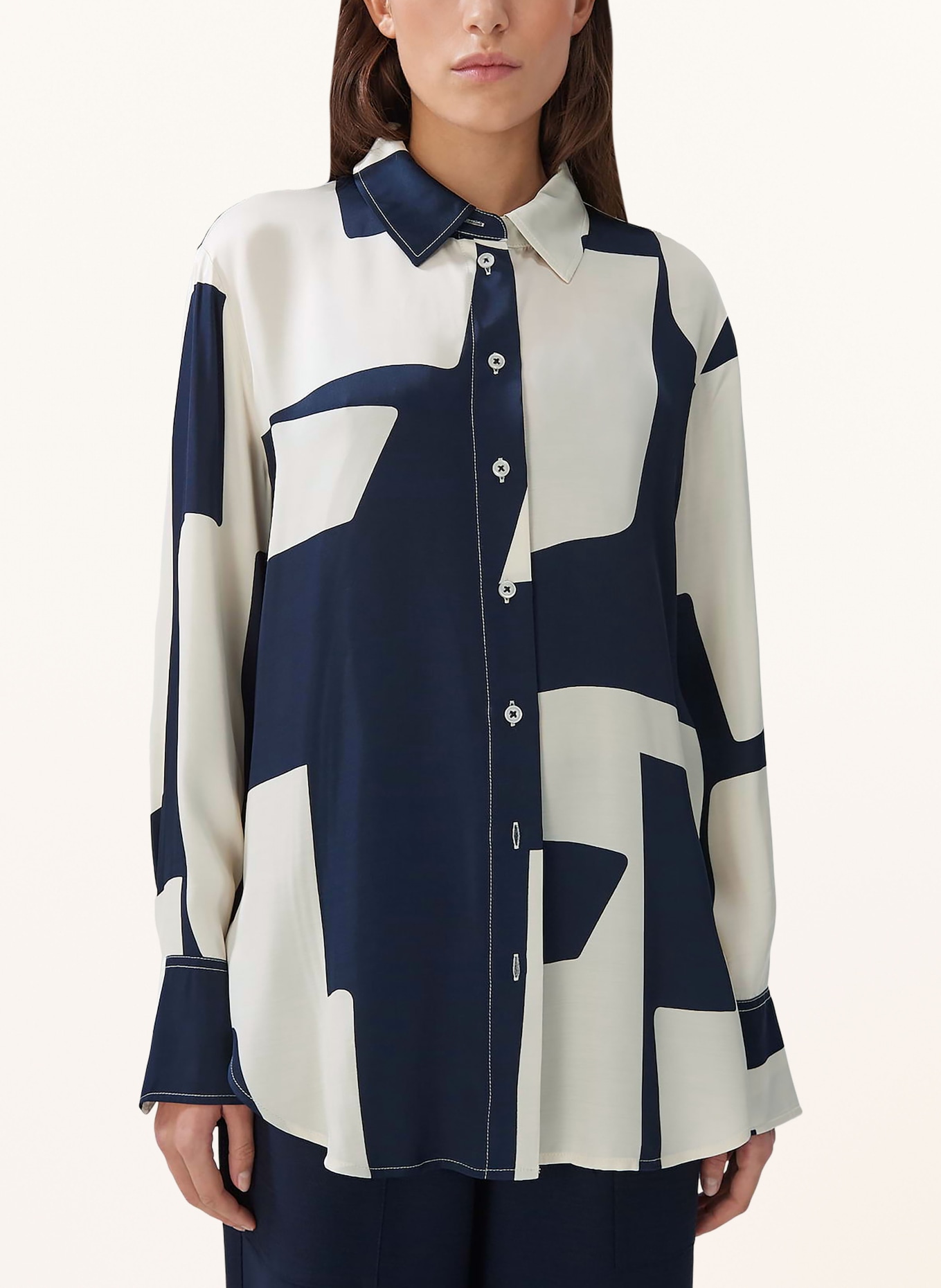 someday Shirt blouse ZISABEL MOTION made of satin, Color: DARK BLUE/ CREAM (Image 2)