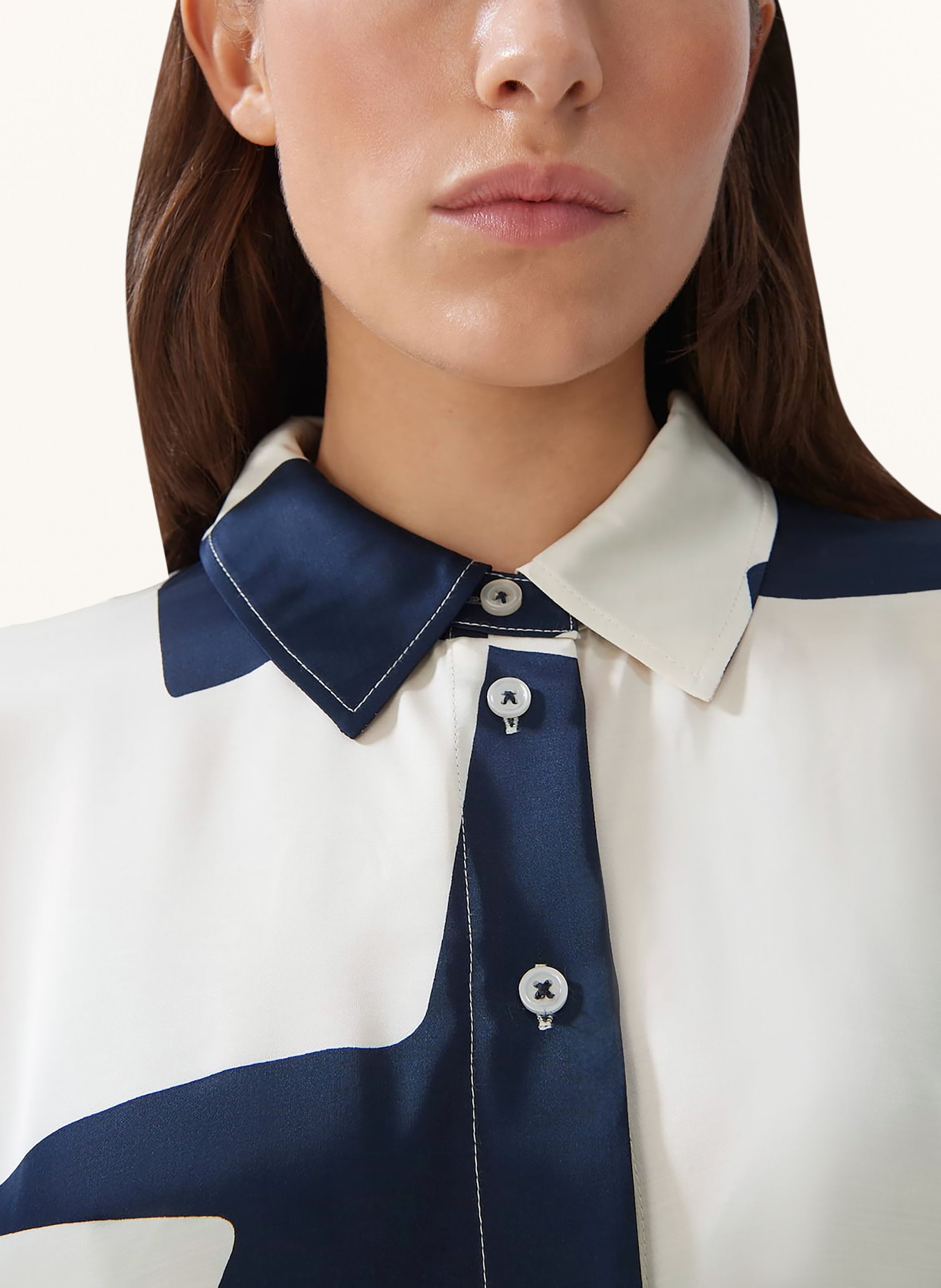 someday Shirt blouse ZISABEL MOTION made of satin, Color: DARK BLUE/ CREAM (Image 4)