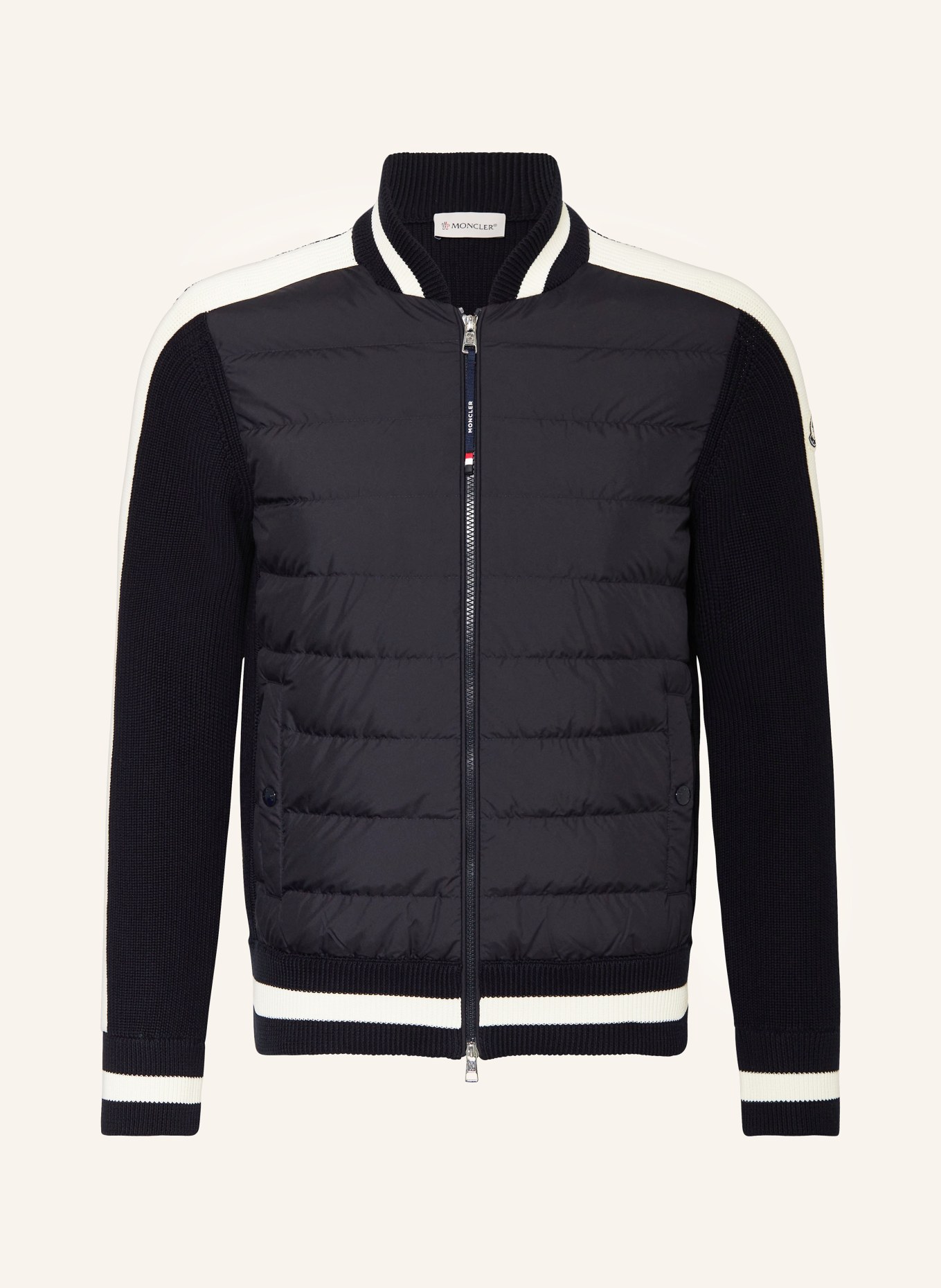 MONCLER Down jacket in mixed materials, Color: DARK BLUE/ ECRU (Image 1)