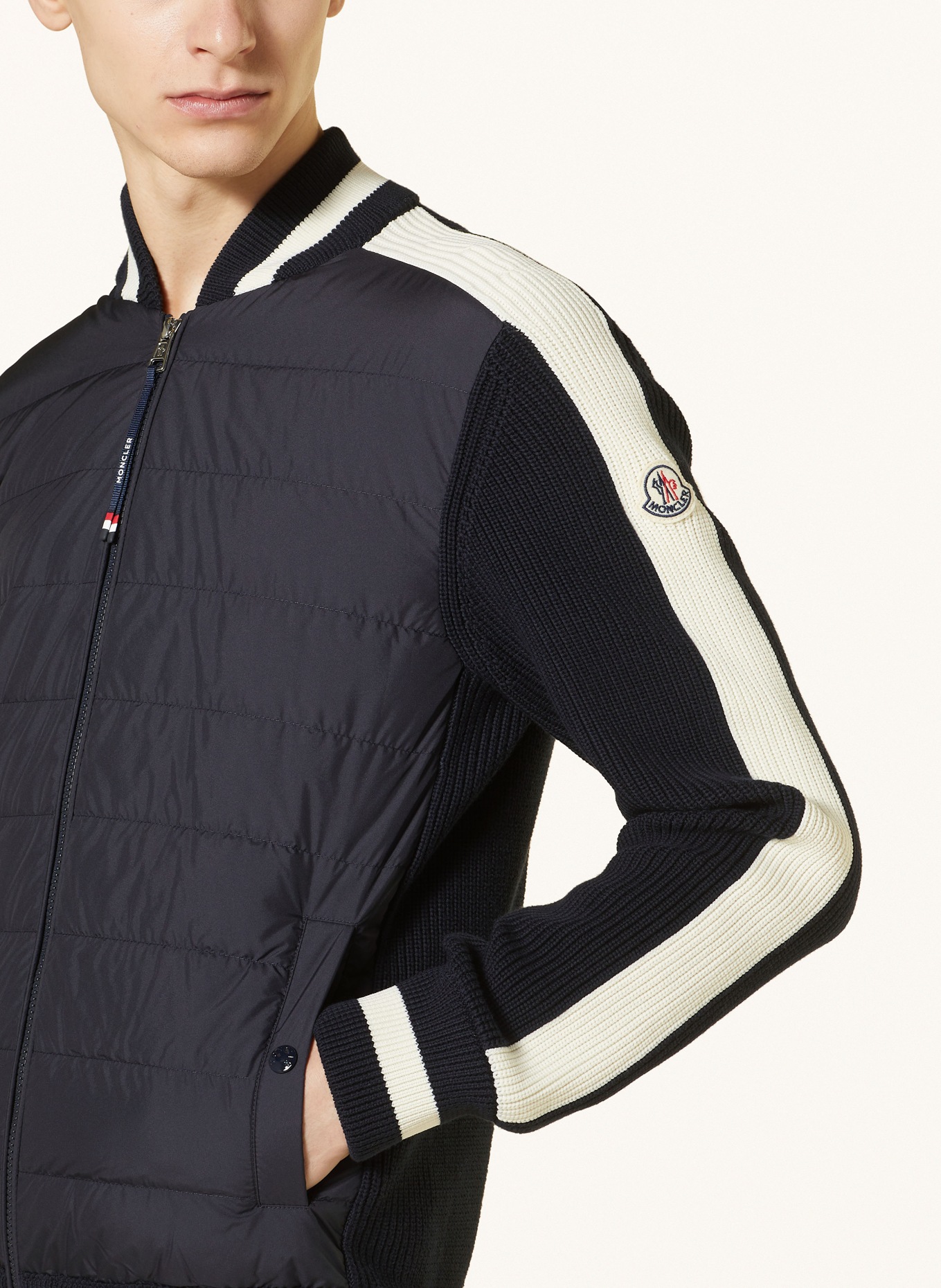 MONCLER Down jacket in mixed materials, Color: DARK BLUE/ ECRU (Image 4)