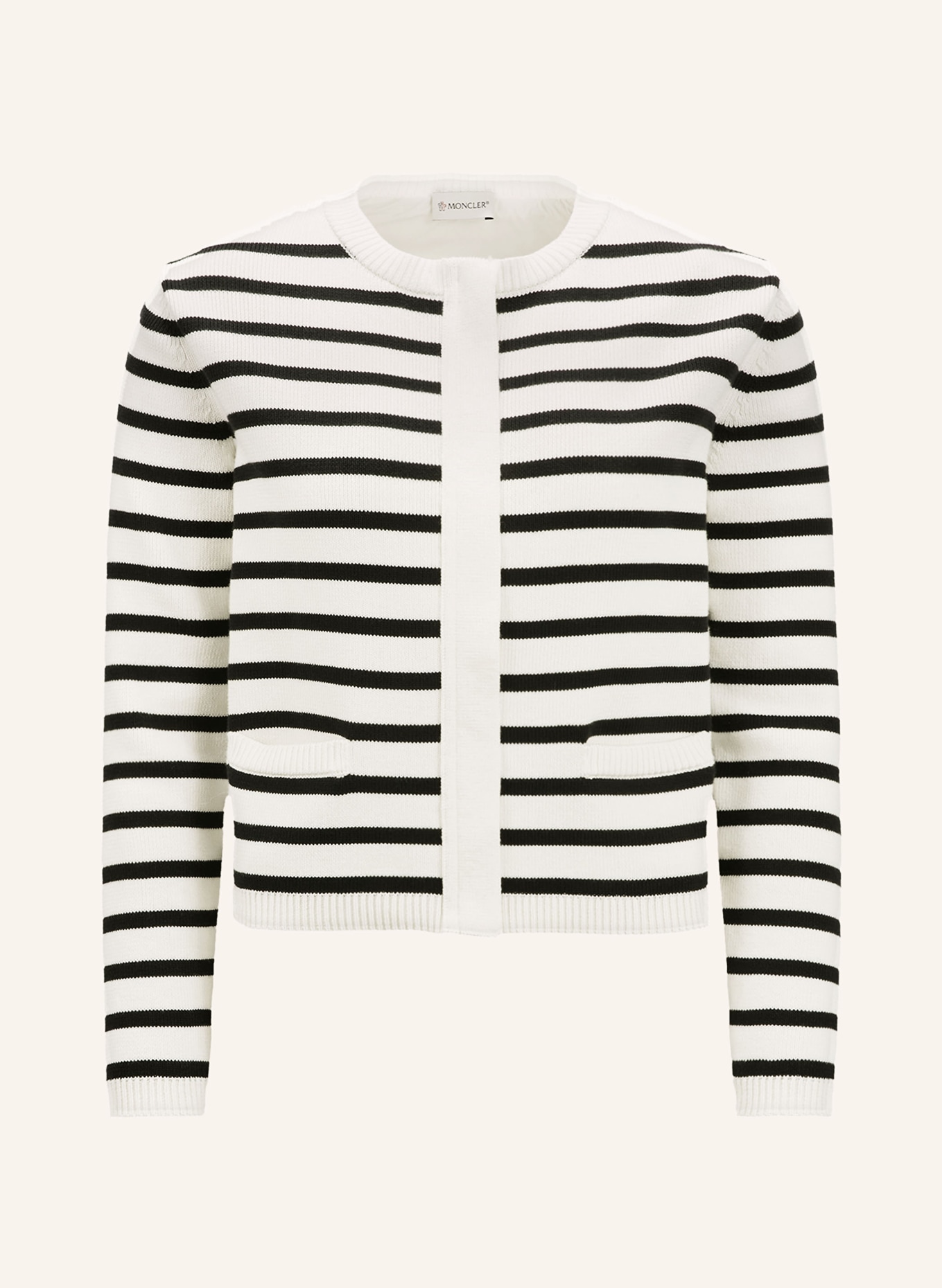 MONCLER Cardigan in mixed materials, Color: WHITE/ DARK BLUE (Image 1)