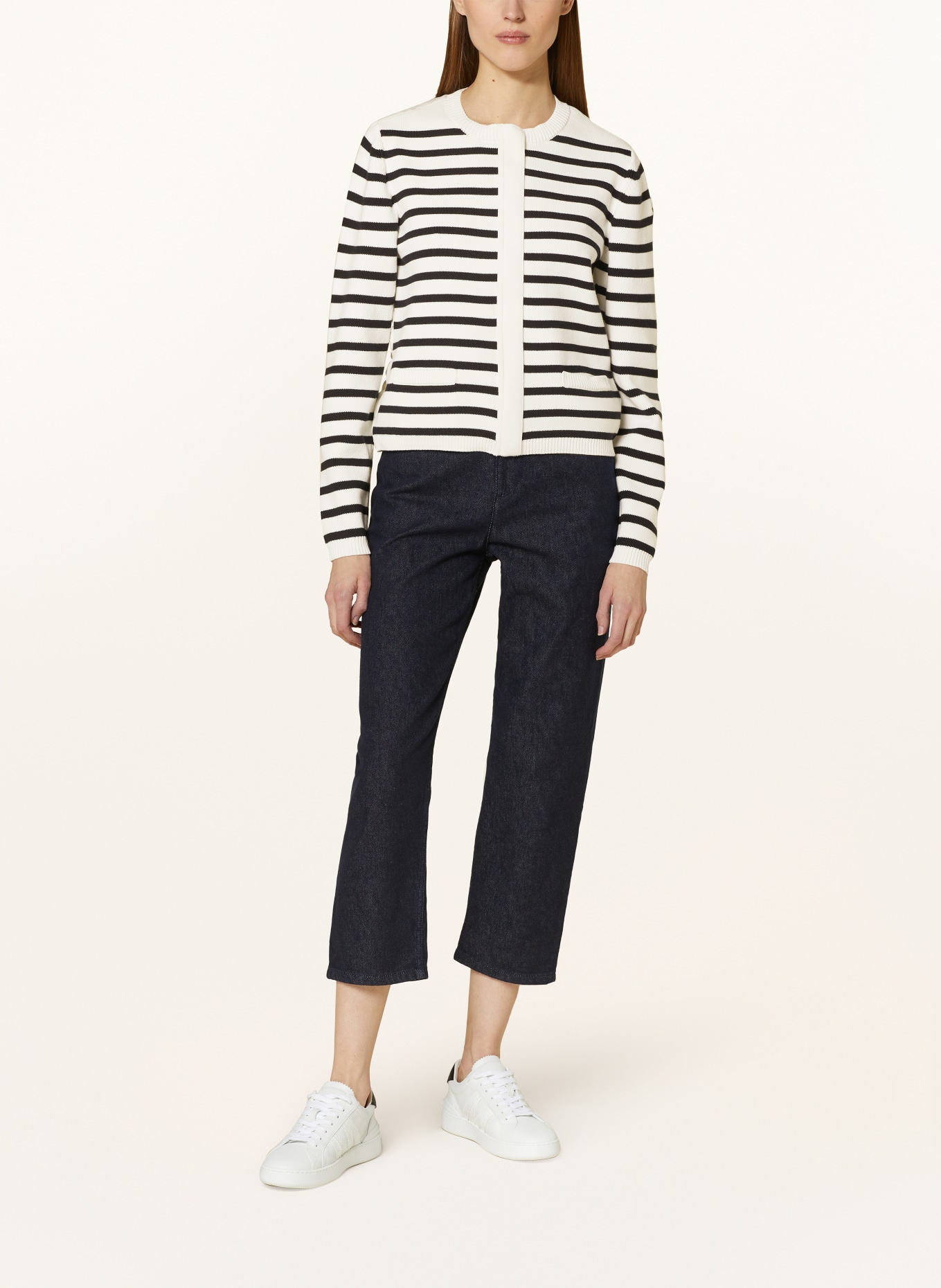 MONCLER Cardigan in mixed materials, Color: WHITE/ DARK BLUE (Image 2)