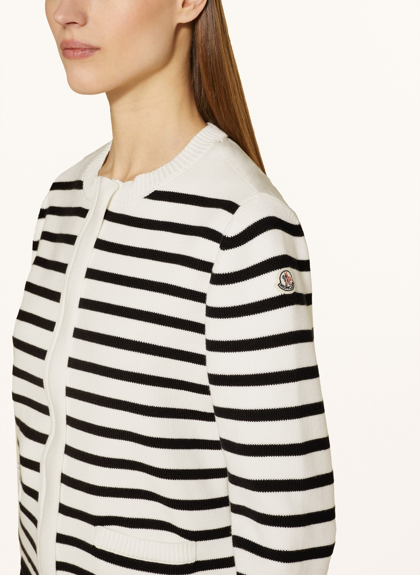 MONCLER Cardigan in mixed materials, Color: WHITE/ DARK BLUE (Image 4)