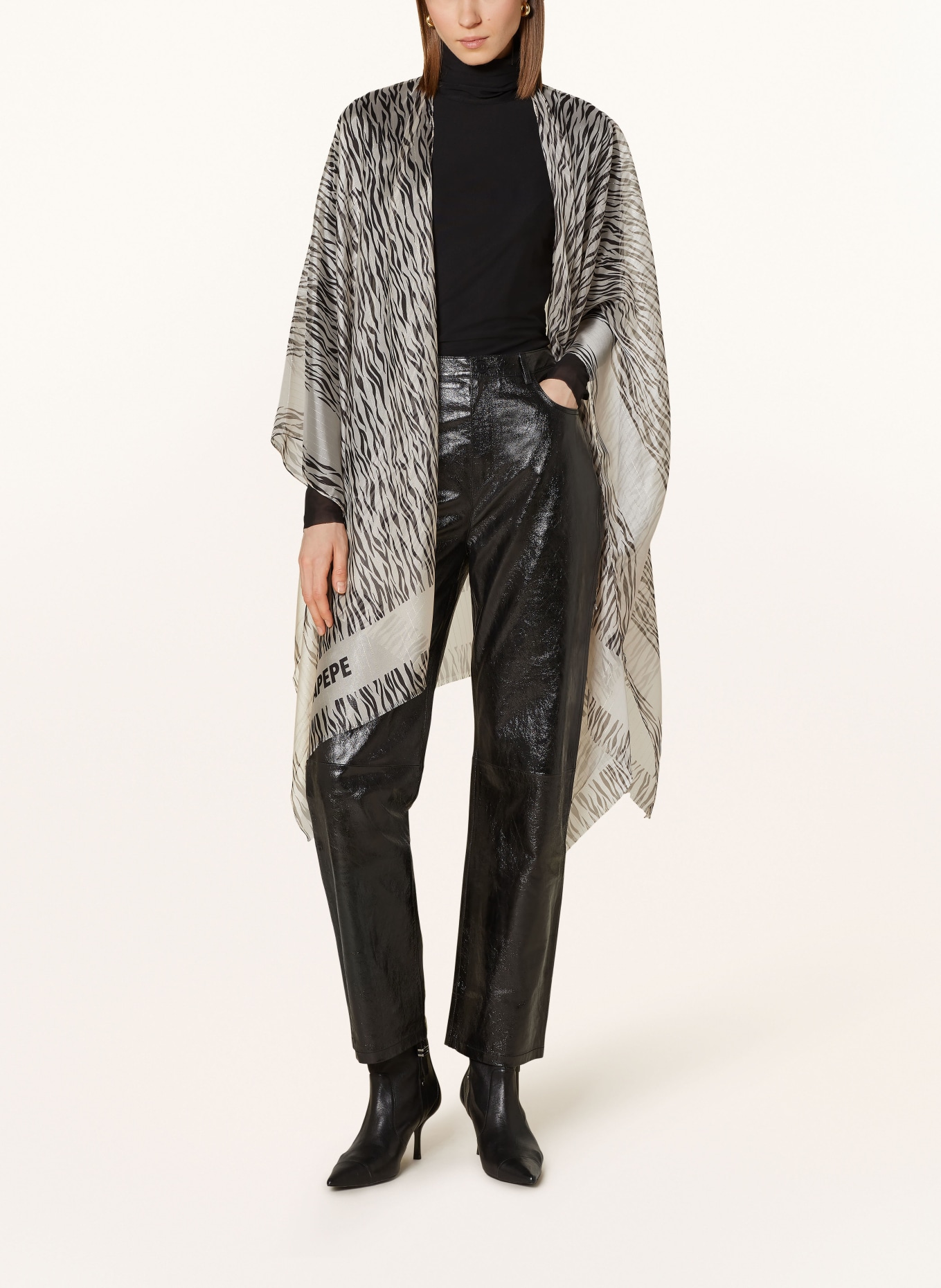 PATRIZIA PEPE Kimono with 3/4 sleeves and glitter thread, Color: BLACK/ BEIGE (Image 2)