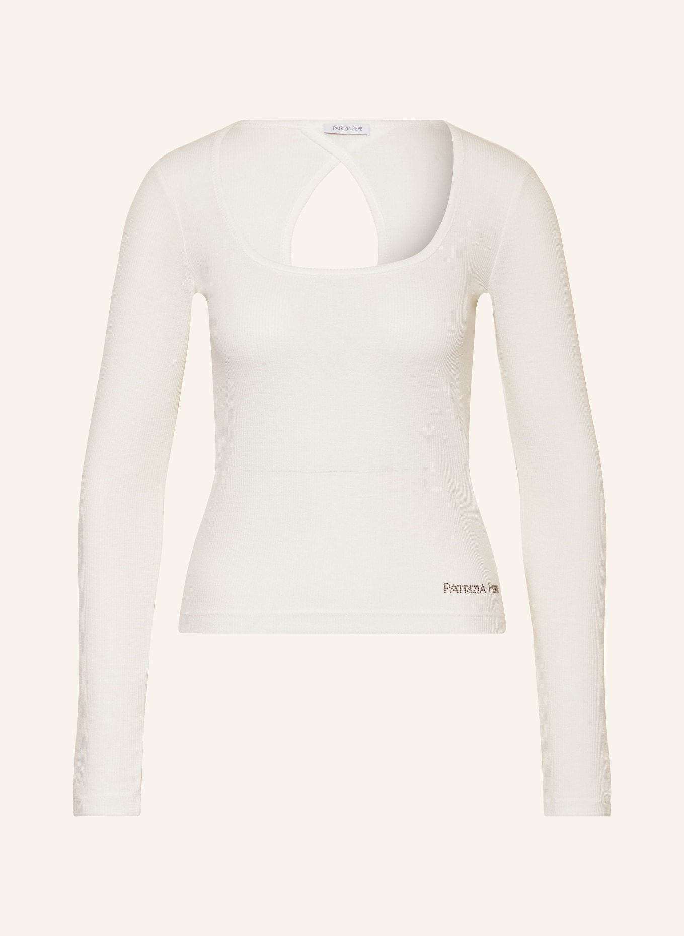 PATRIZIA PEPE Long sleeve shirt with decorative gems and cut-out, Color: WHITE (Image 1)