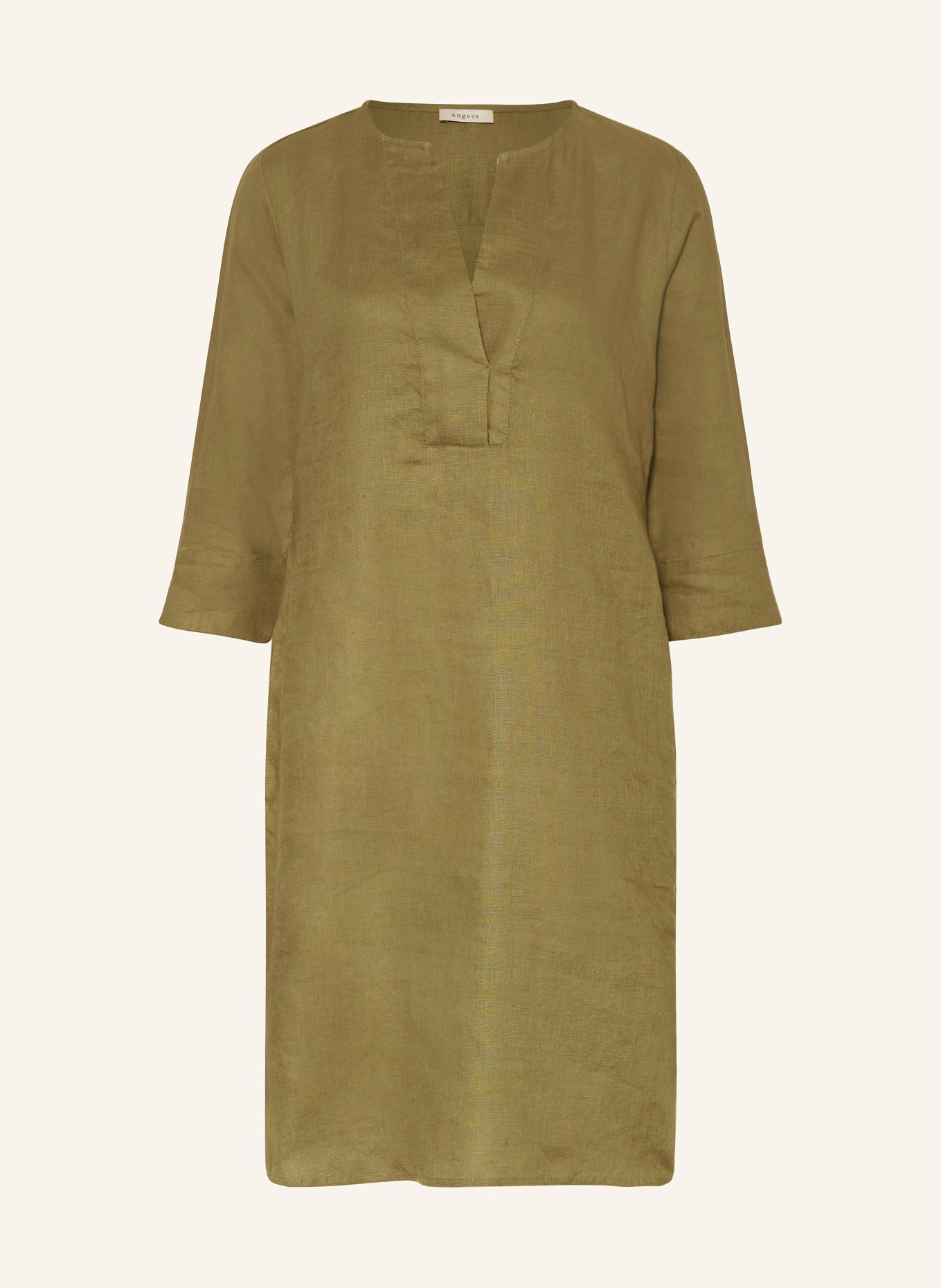 ANGOOR Linen dress with 3/4 sleeves, Color: OLIVE (Image 1)