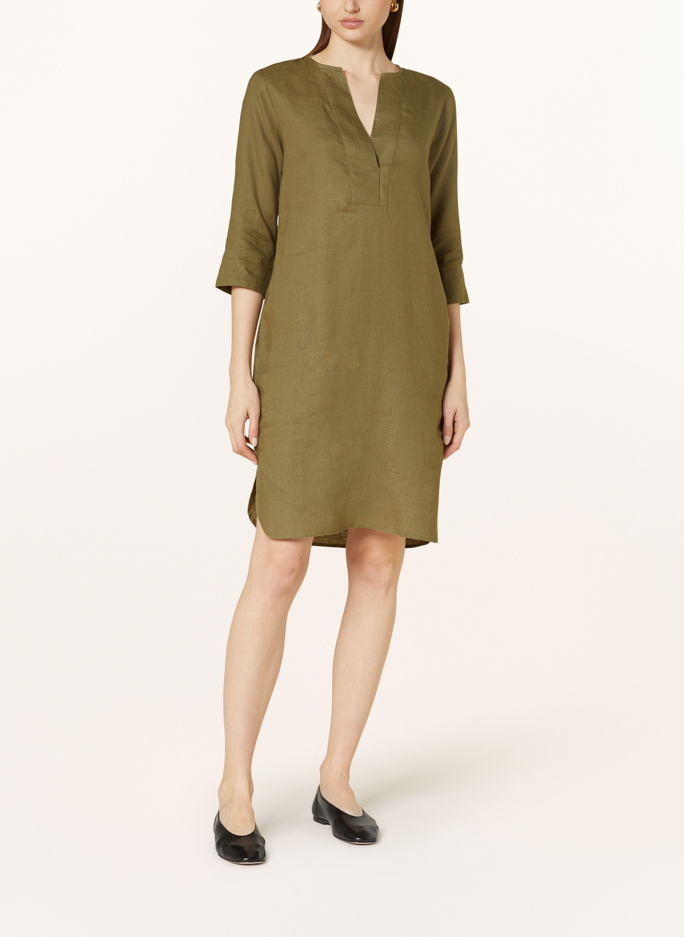 ANGOOR Linen dress with 3/4 sleeves, Color: OLIVE (Image 2)