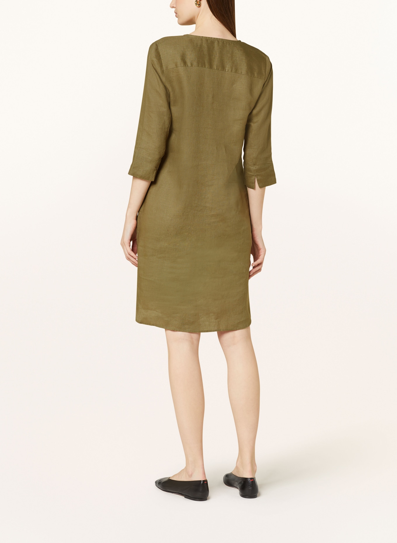 ANGOOR Linen dress with 3/4 sleeves, Color: OLIVE (Image 3)