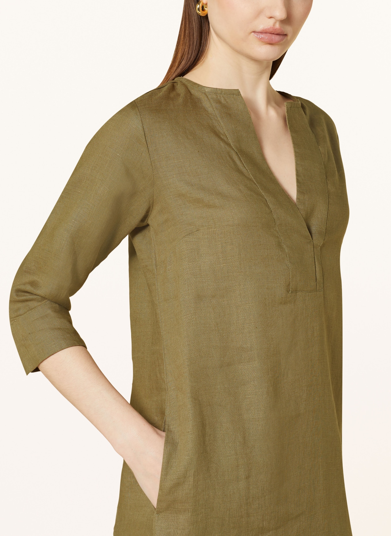 ANGOOR Linen dress with 3/4 sleeves, Color: OLIVE (Image 4)