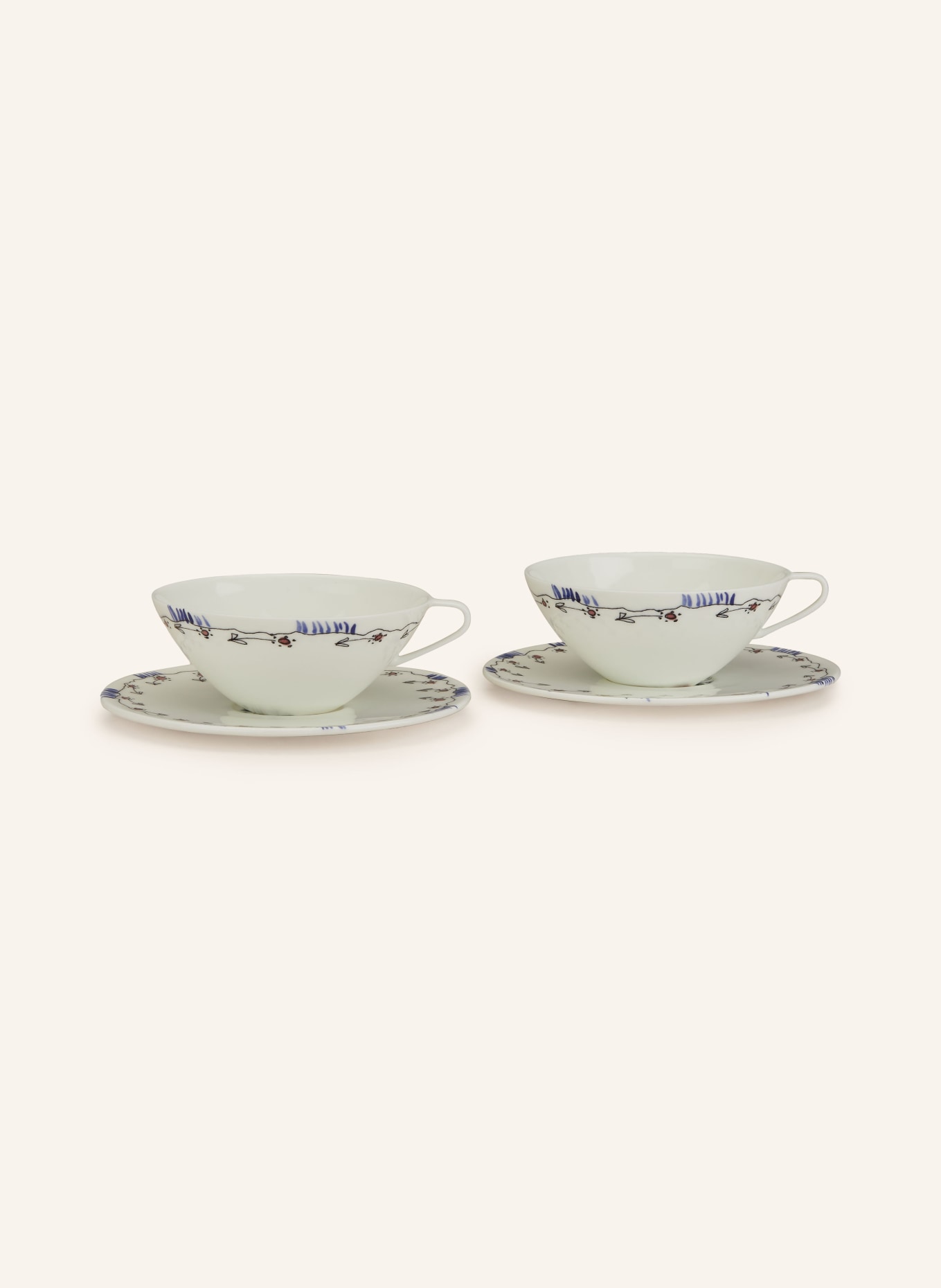 SERAX Set of 2 coffee cups MIDNIGHT FLOWERS ANEMONE with saucers, Color: CREAM/ BLUE (Image 1)