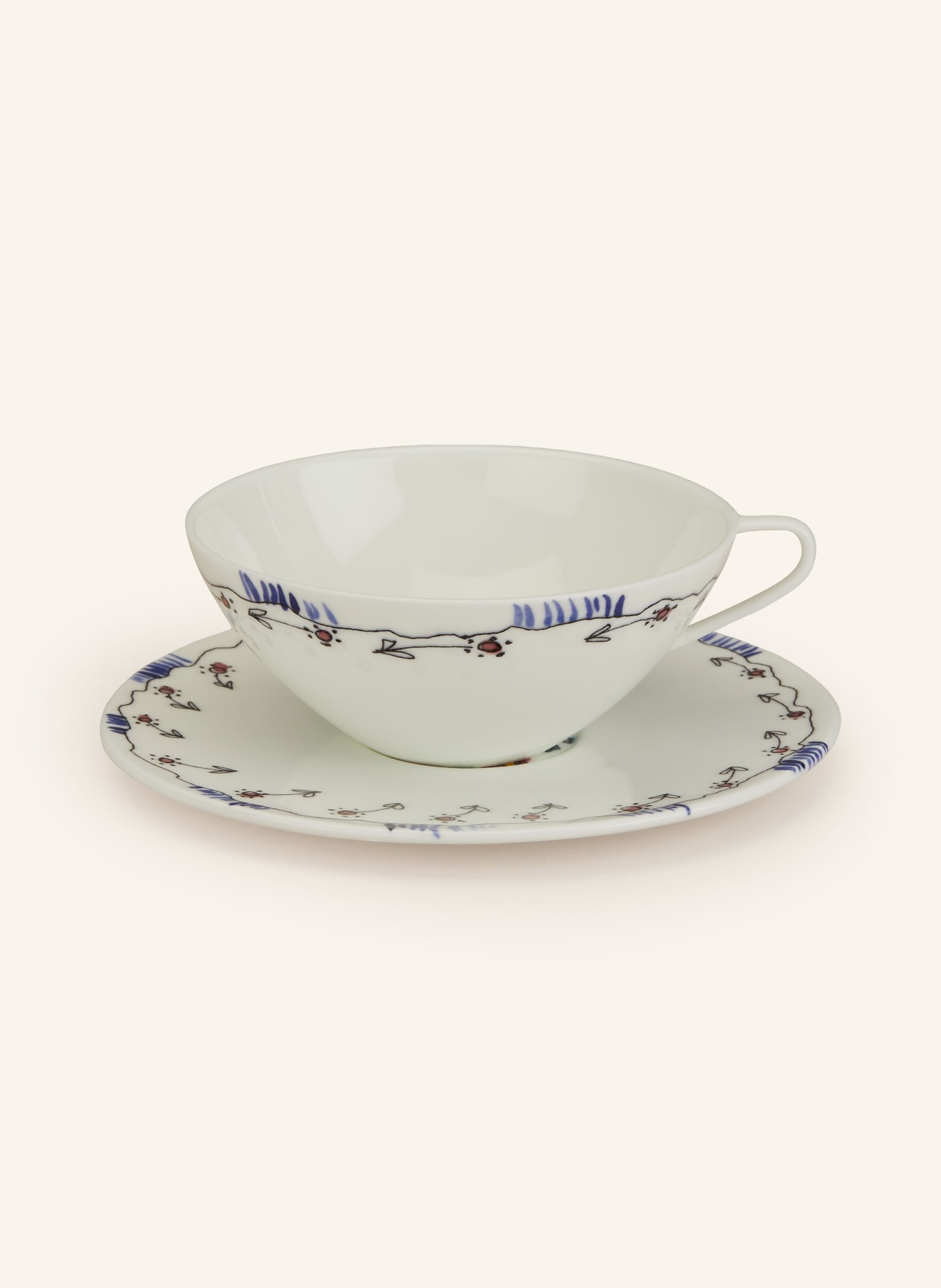 SERAX Set of 2 coffee cups MIDNIGHT FLOWERS ANEMONE with saucers, Color: CREAM/ BLUE (Image 2)