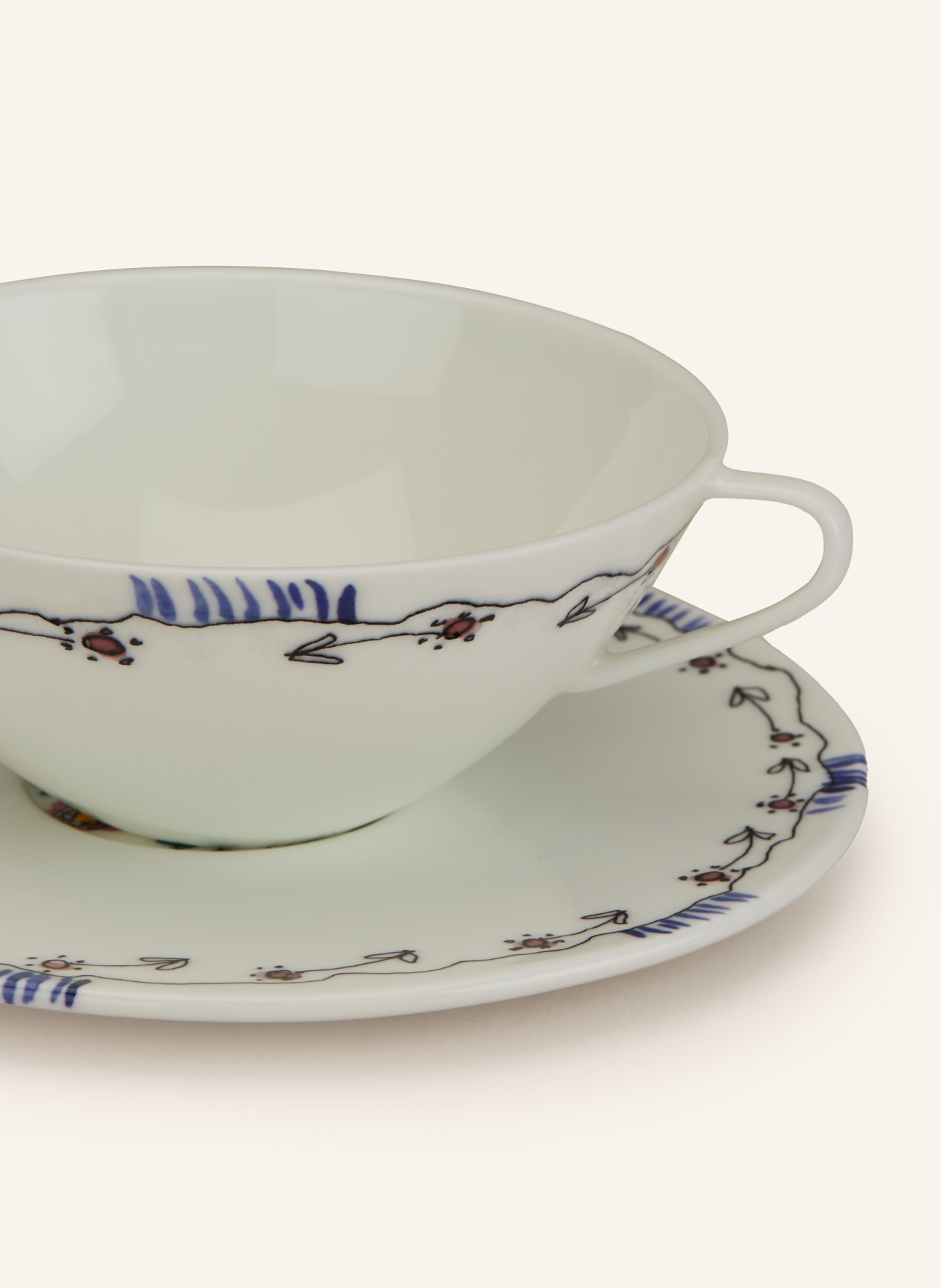 SERAX Set of 2 coffee cups MIDNIGHT FLOWERS ANEMONE with saucers, Color: CREAM/ BLUE (Image 5)