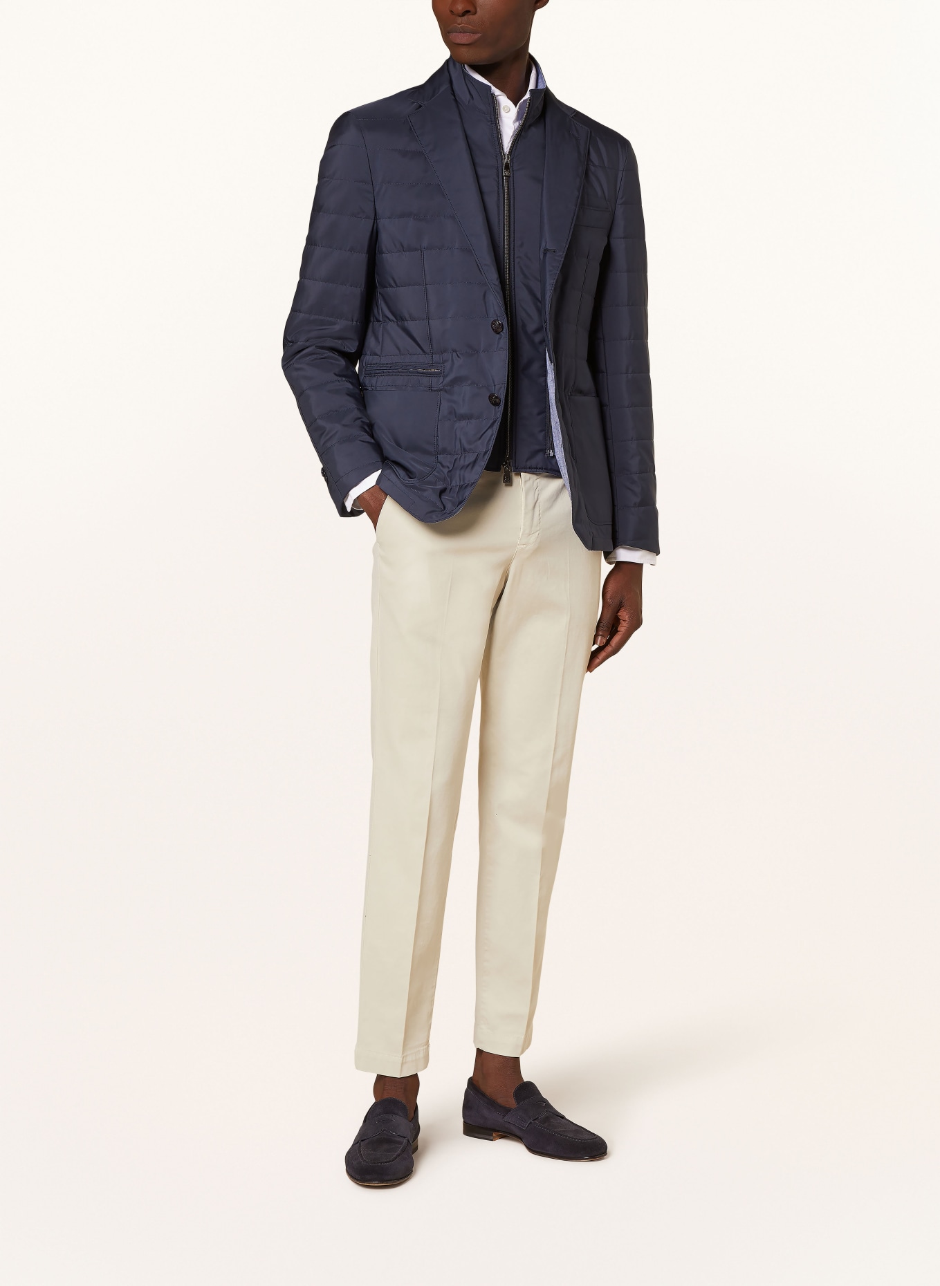 CORNELIANI Quilted jacket with removable trim in dark blue