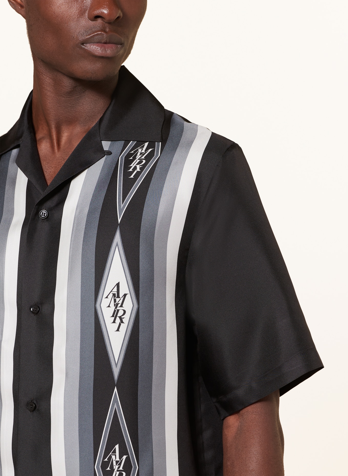AMIRI Resort shirt DIAMOND comfort fit made of silk, Color: BLACK/ CREAM/ DARK GRAY (Image 4)