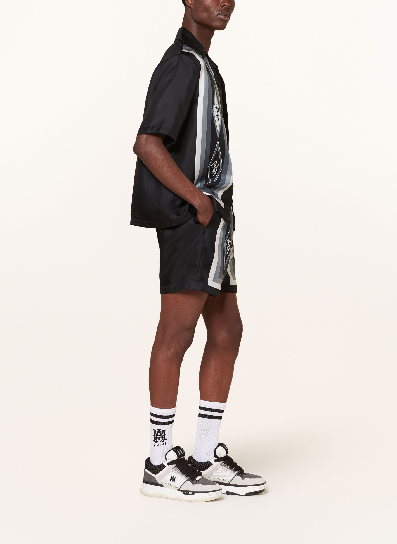 AMIRI Silk shorts, Color: BLACK/ DARK GRAY/ WHITE (Image 4)