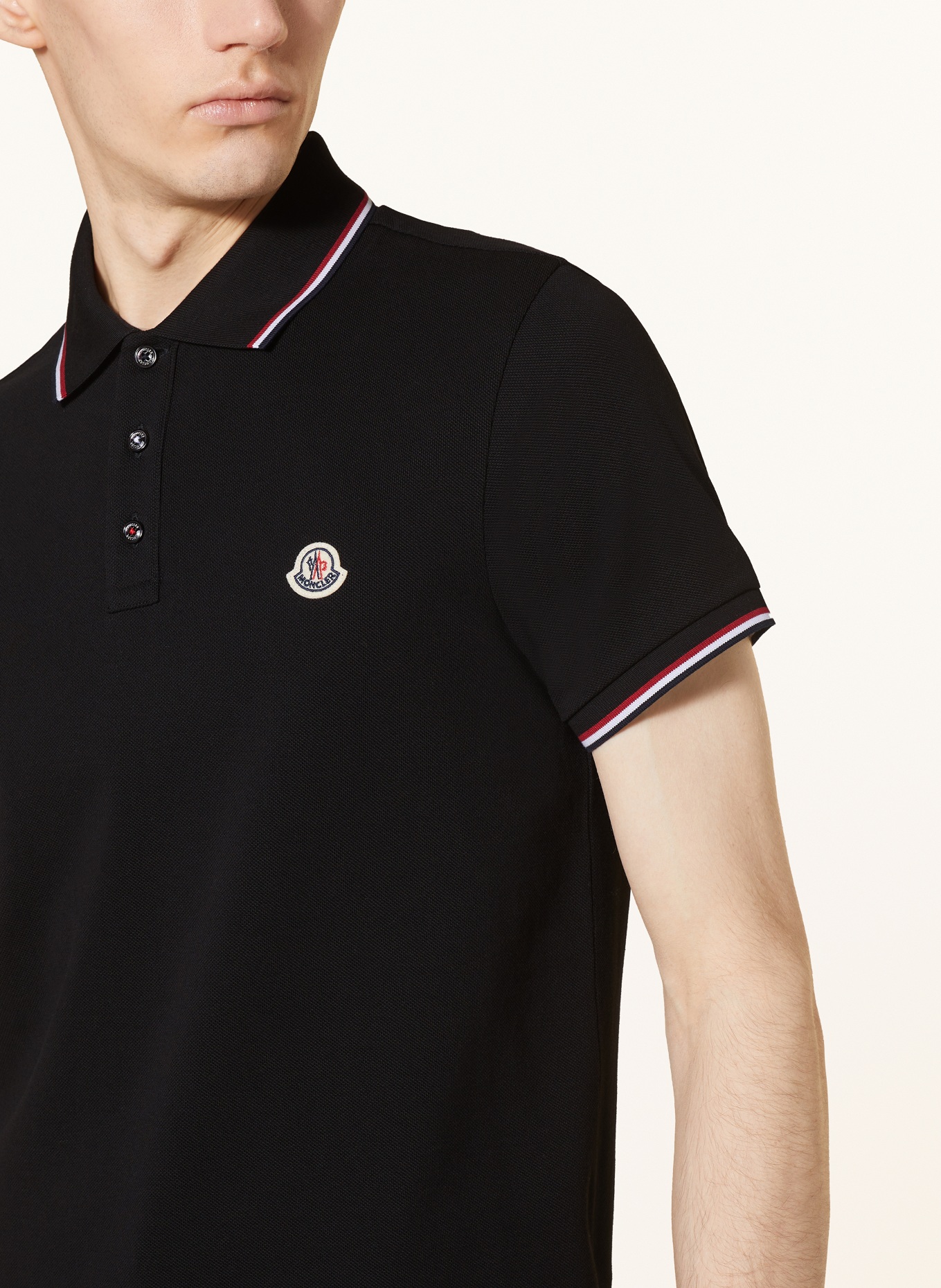 MONCLER Piqué-Poloshirt: SCHWARZ/ ROT/ WEISS
