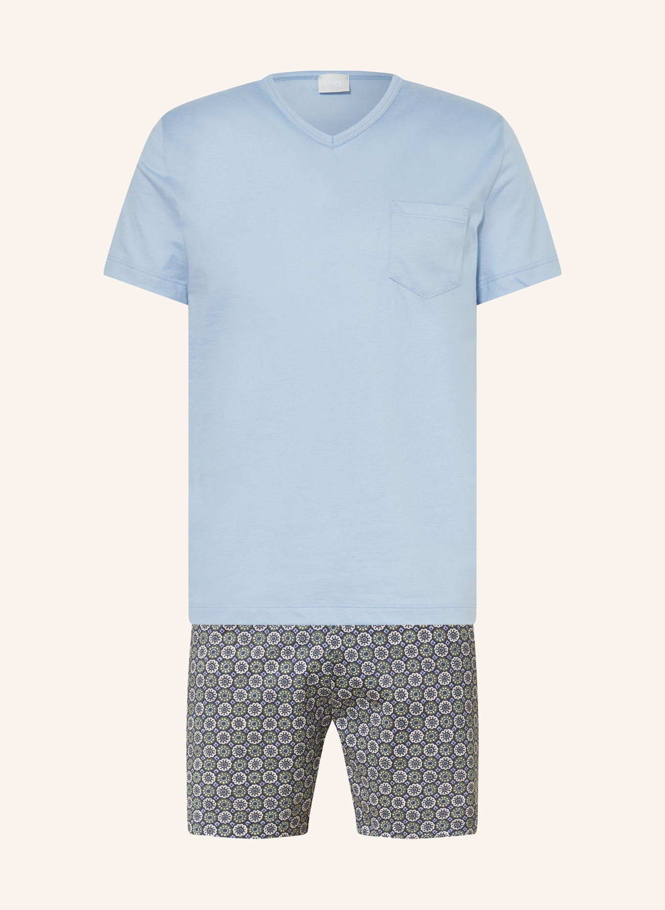 mey Shorty pajamas series FLOWERY, Color: LIGHT BLUE/ WHITE/ GREEN (Image 1)