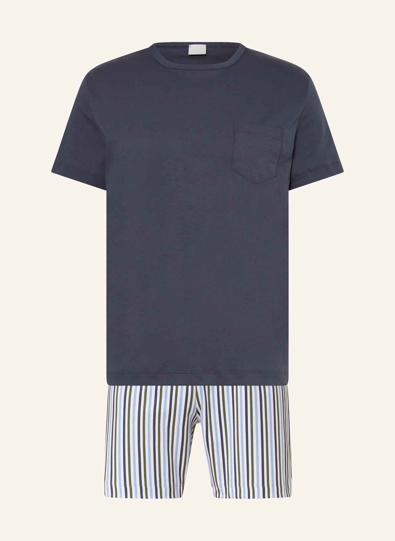 mey Shorty pajamas series LIGHT STRIPES, Color: DARK BLUE/ WHITE/ OLIVE (Image 1)