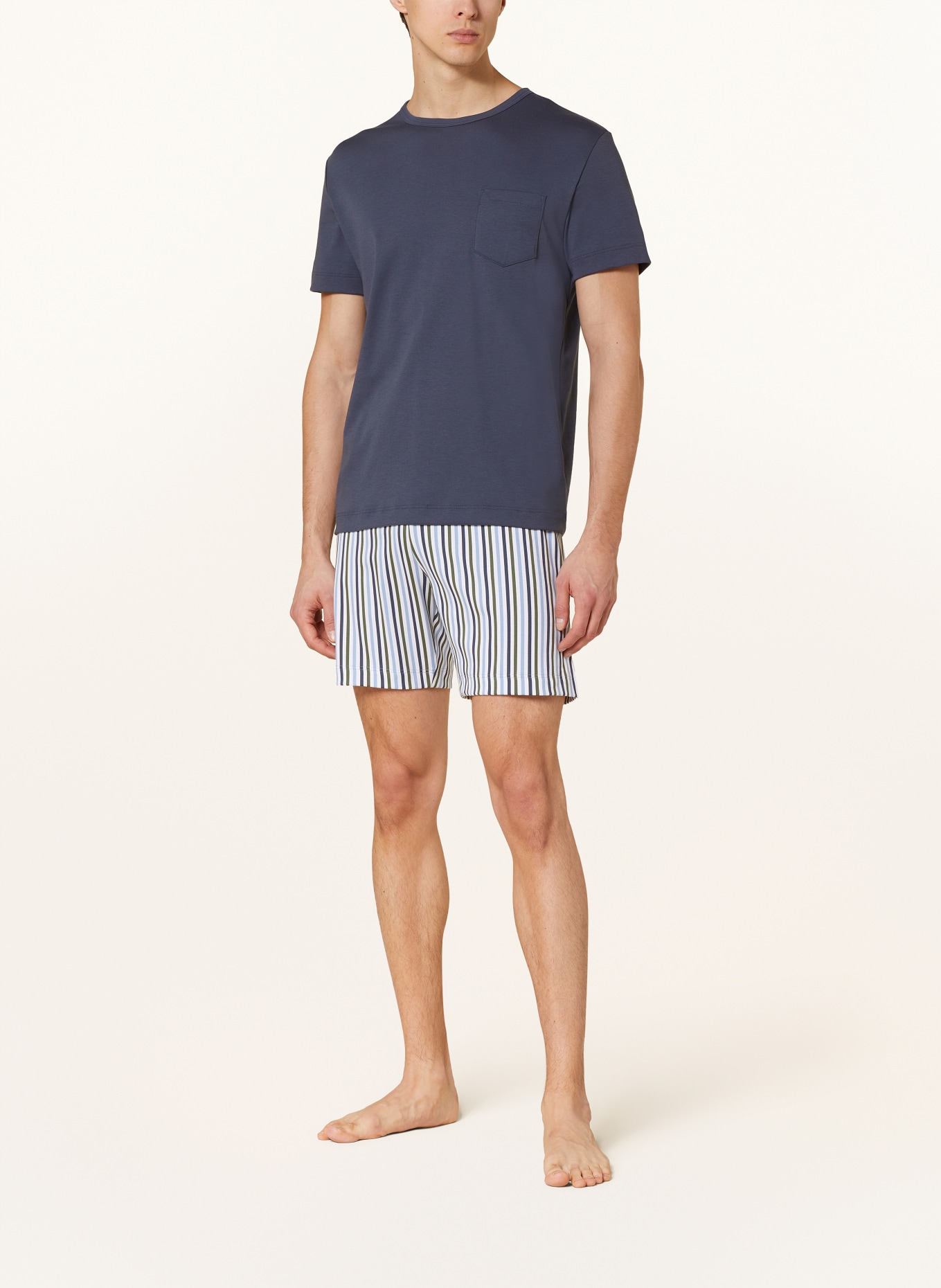 mey Shorty pajamas series LIGHT STRIPES, Color: DARK BLUE/ WHITE/ OLIVE (Image 2)