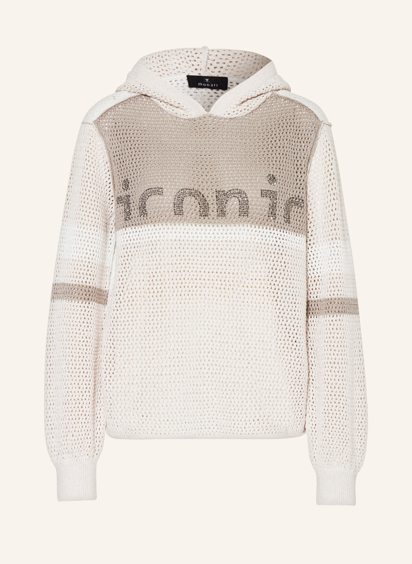 monari Knit hoodie with glitter thread and decorative gems, Color: GRAY/ WHITE/ SILVER (Image 1)