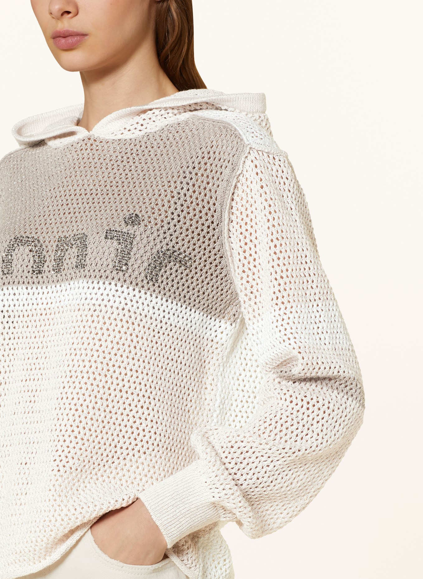 monari Knit hoodie with glitter thread and decorative gems, Color: GRAY/ WHITE/ SILVER (Image 5)