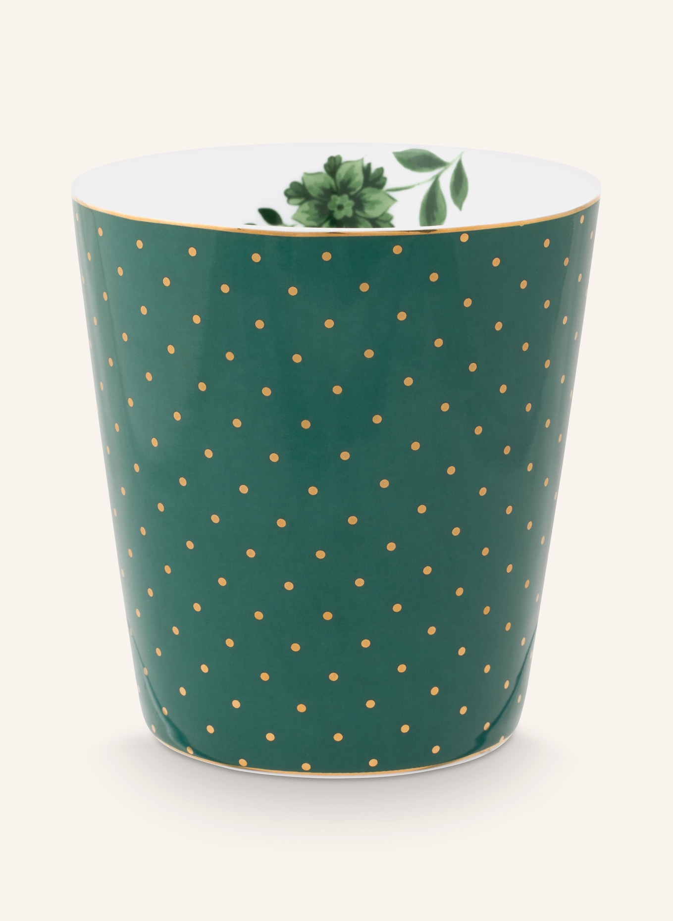 PIP studio Set ROYAL DOTS: Mug and tea bag holder, Color: GREEN/ GOLD (Image 1)