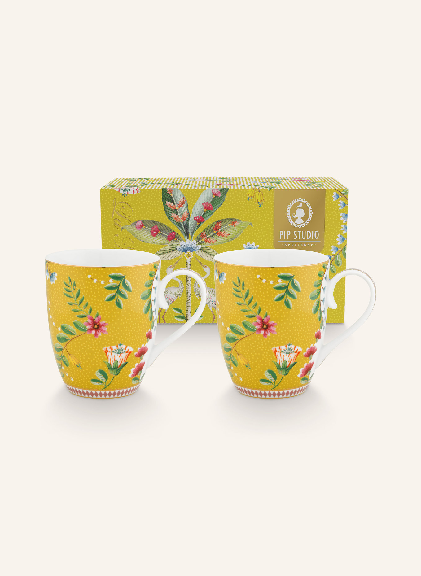 PIP studio Set of 2 mugs JOLIE FLOWERS LARGE, Color: YELLOW (Image 3)