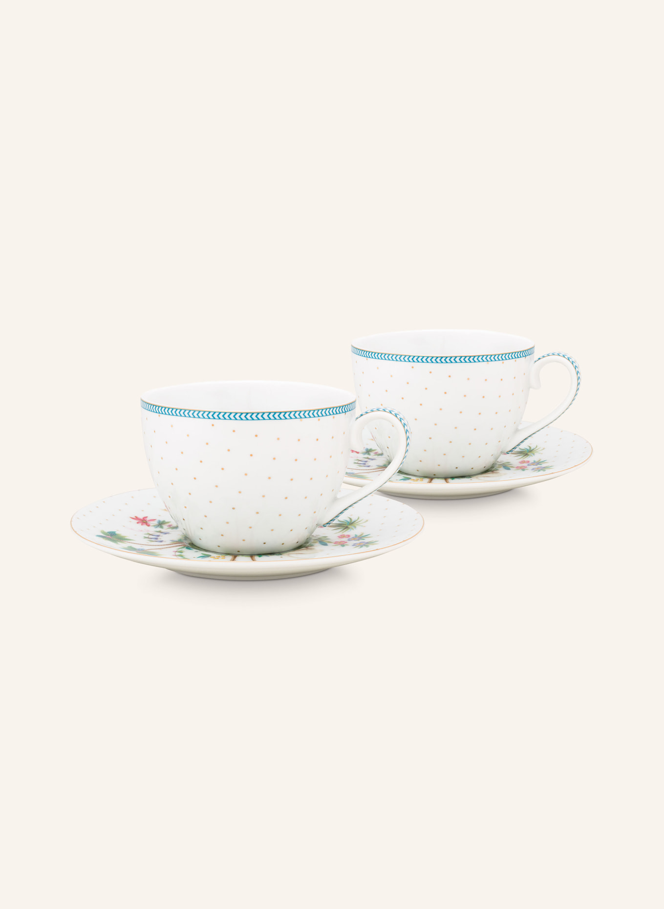 PIP studio Set of 2 coffee cups JOLIE with saucers, Color: Jolie Dots gold (Image 1)
