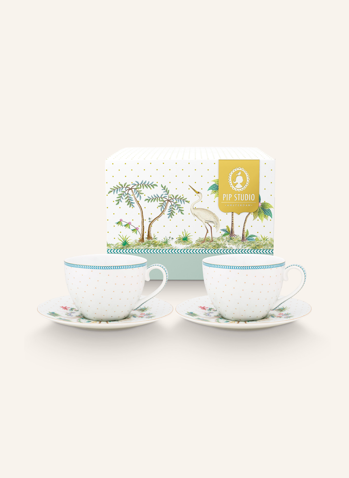 PIP studio Set of 2 coffee cups JOLIE with saucers, Color: Jolie Dots gold (Image 5)