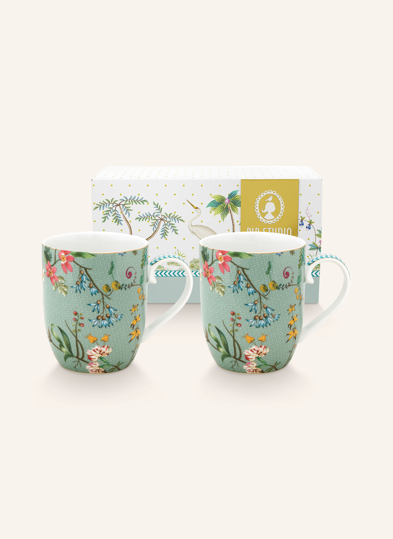 PIP studio Set of 2 mugs LA MAJORELLE SMALL, Color: TEAL/ GOLD (Image 4)