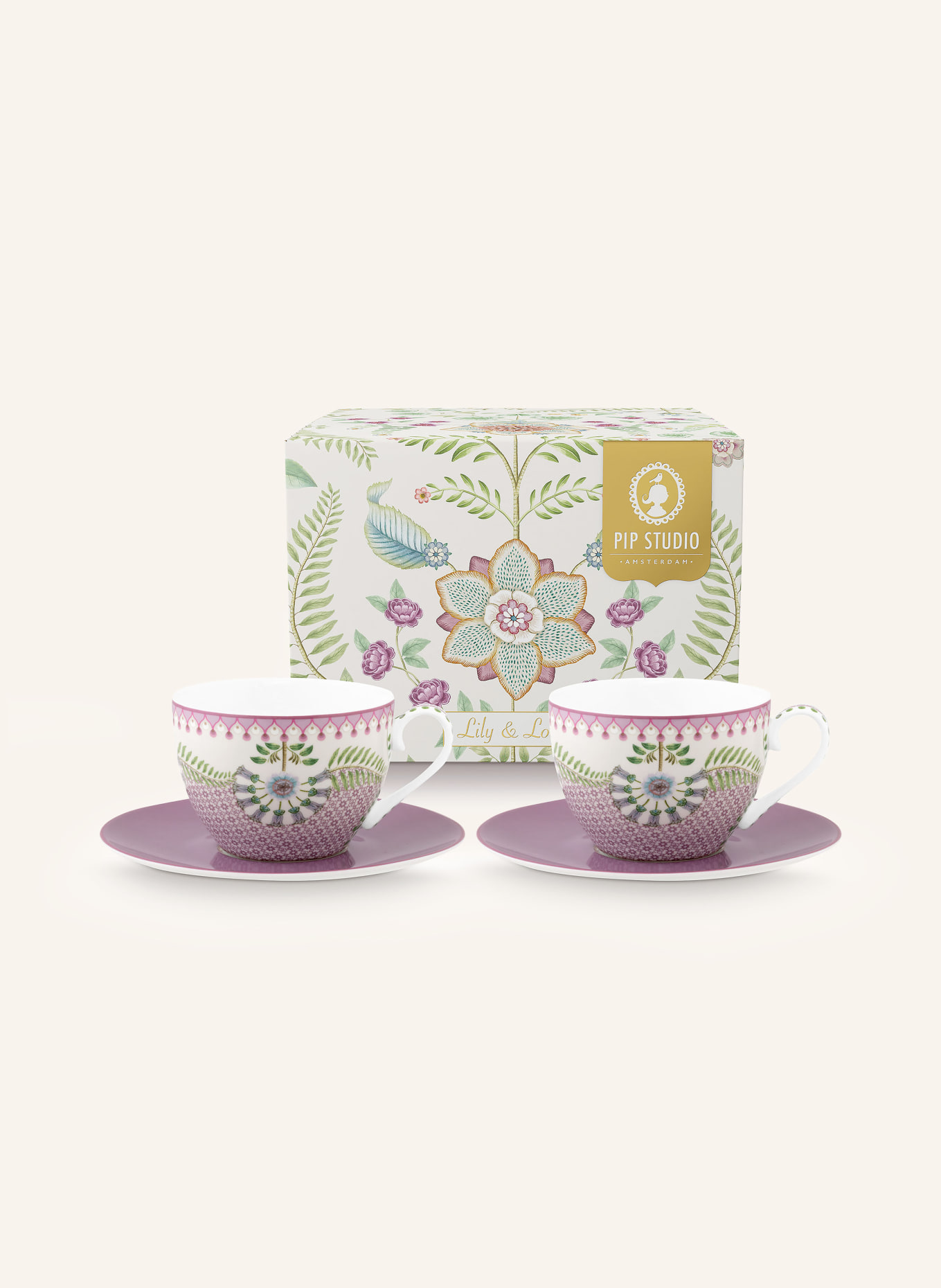 PIP studio Set of 2 coffee cups LOTUS with saucers, Color: Lily&Lotus (Image 4)