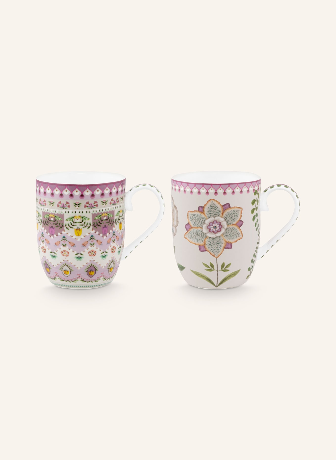 PIP studio Set of 2 mugs LOTUS SMALL, Color: WHITE/ PINK/ GREEN (Image 1)