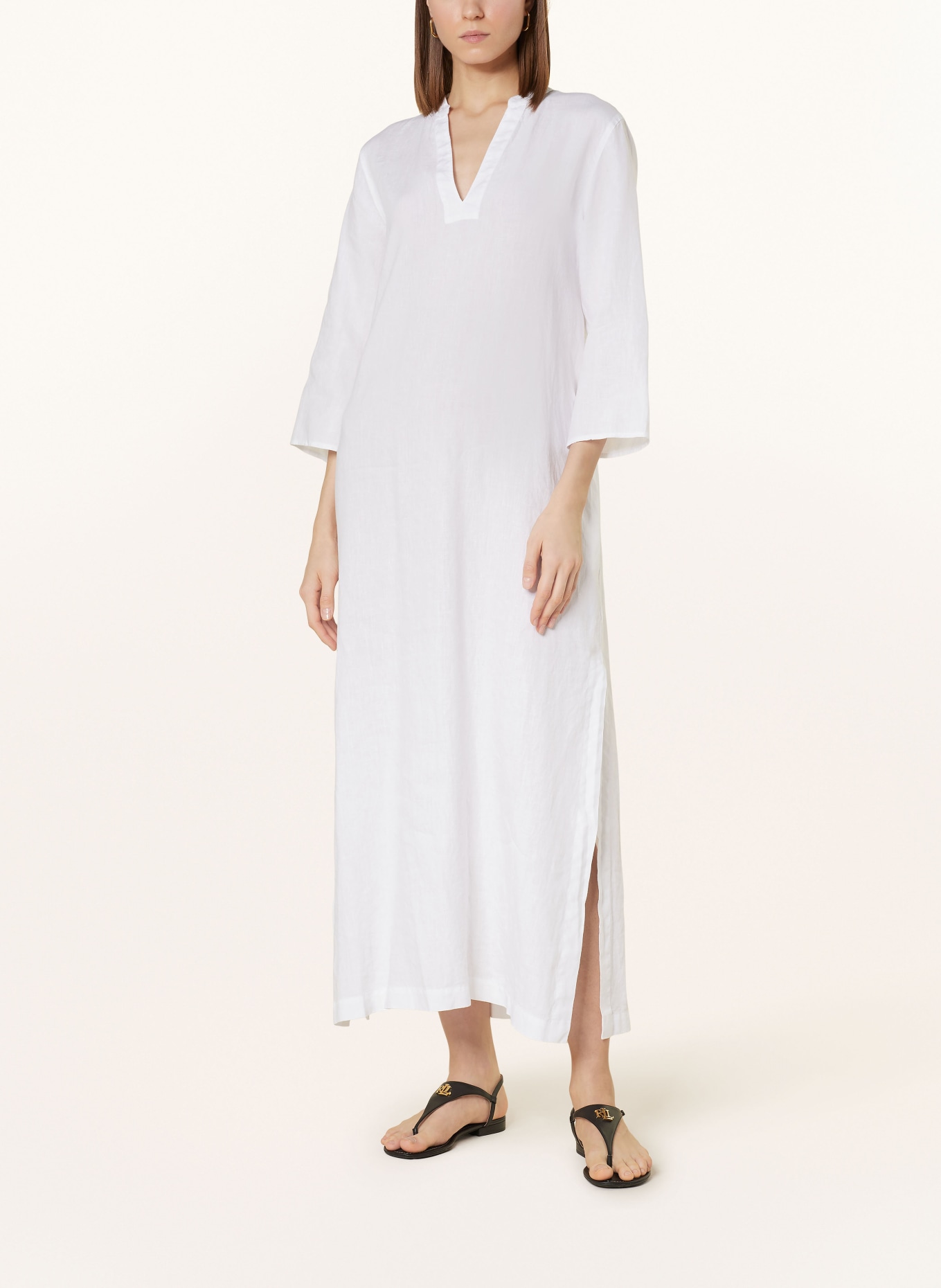 ROSSO35 Linen dress with 3/4 sleeves, Color: WHITE (Image 2)