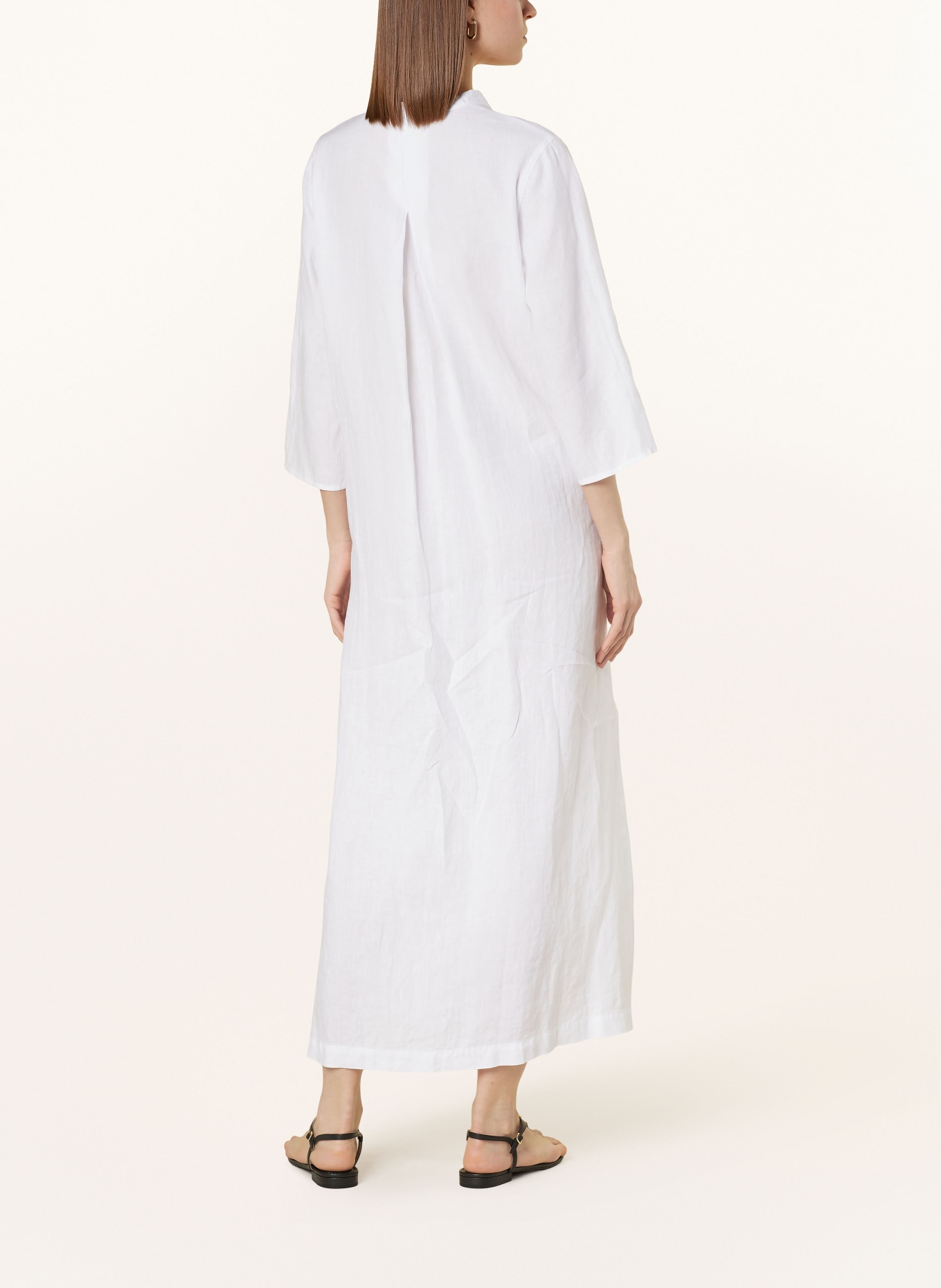 ROSSO35 Linen dress with 3/4 sleeves, Color: WHITE (Image 3)