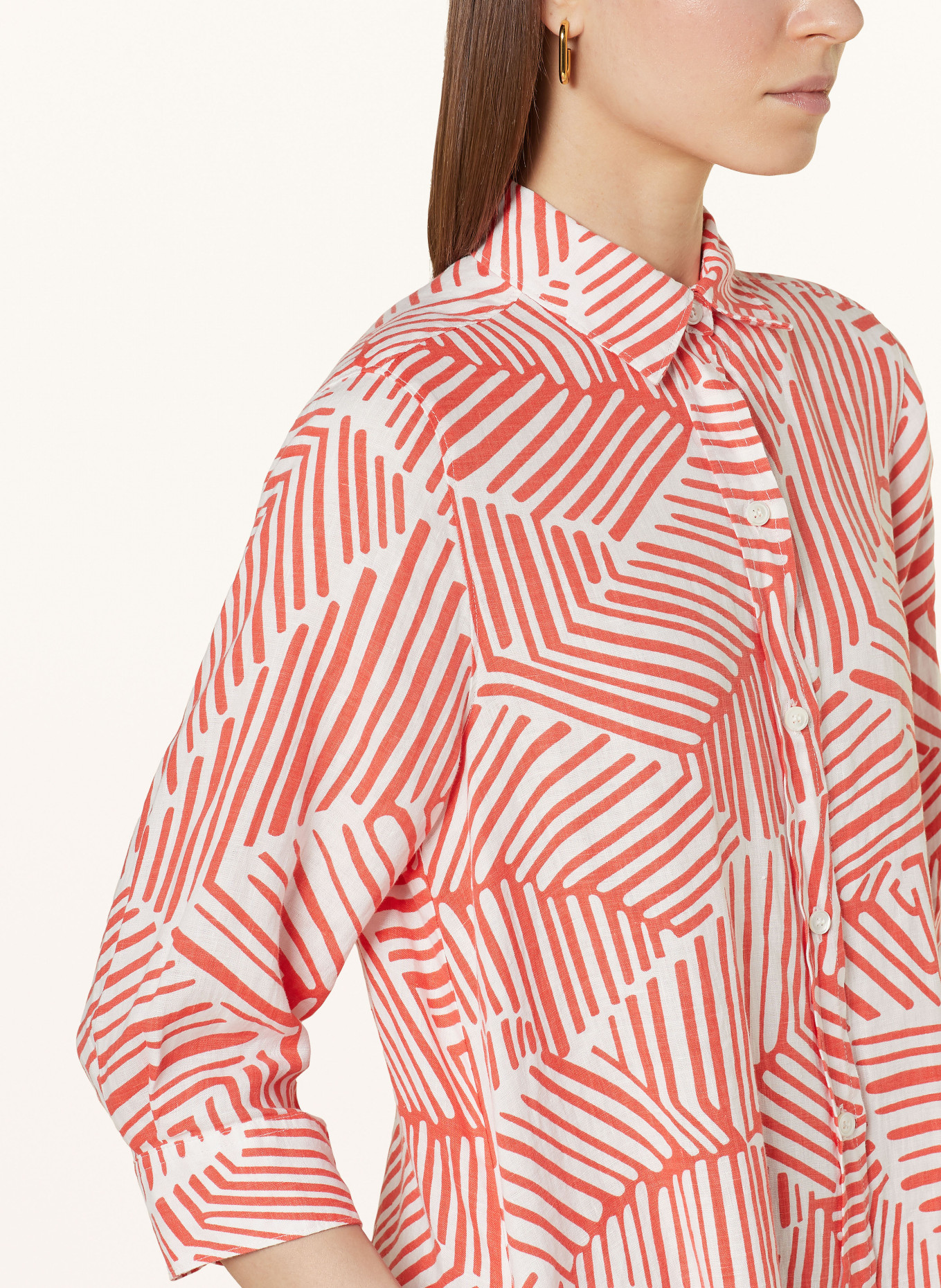 ROSSO35 Hemdblusenkleid aus Leinen mit 3/4-Arm, Farbe: ORANGE/ WEISS (Bild 4)