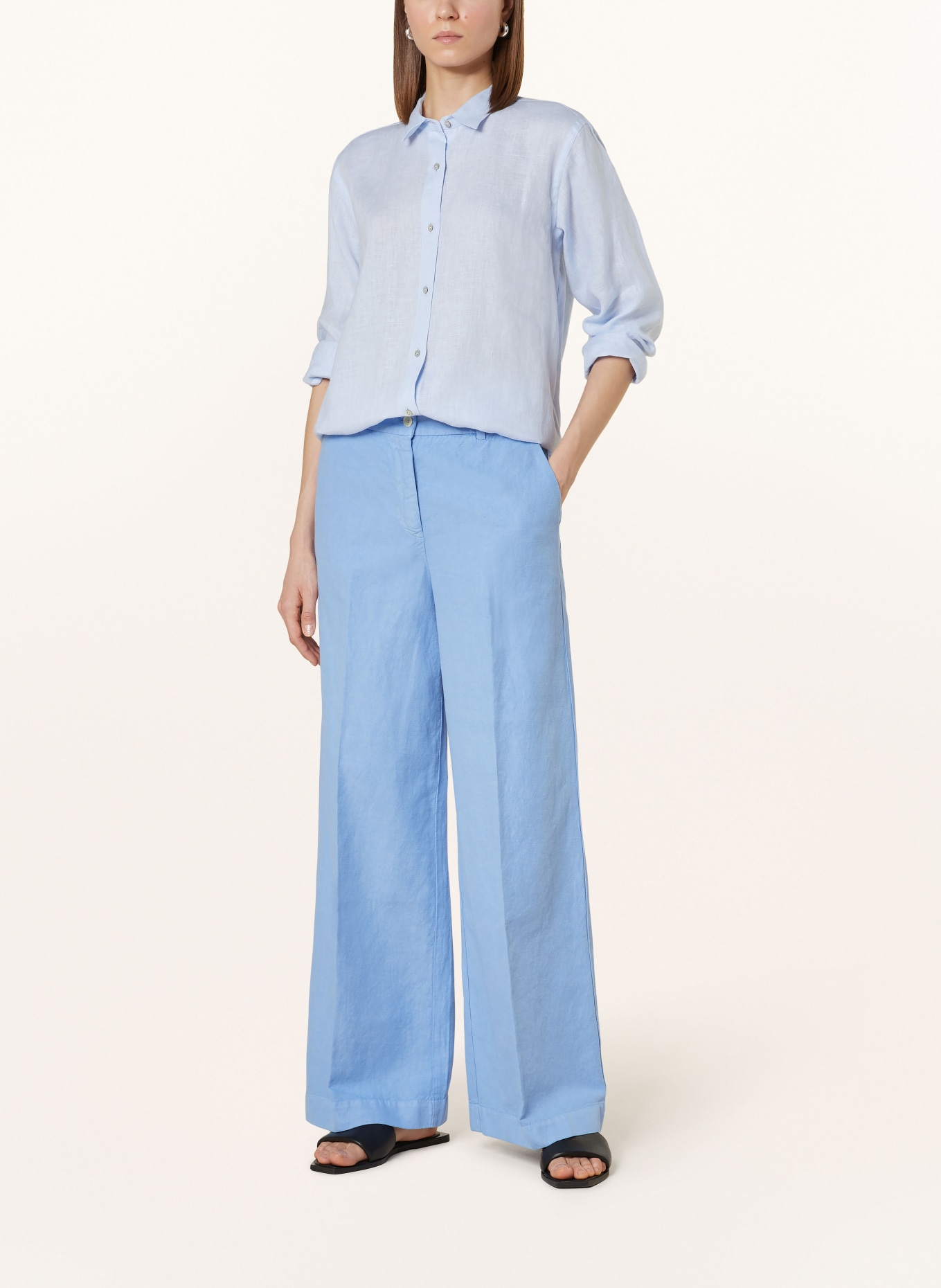 ROSSO35 Wide leg trousers with linen, Color: LIGHT BLUE (Image 2)