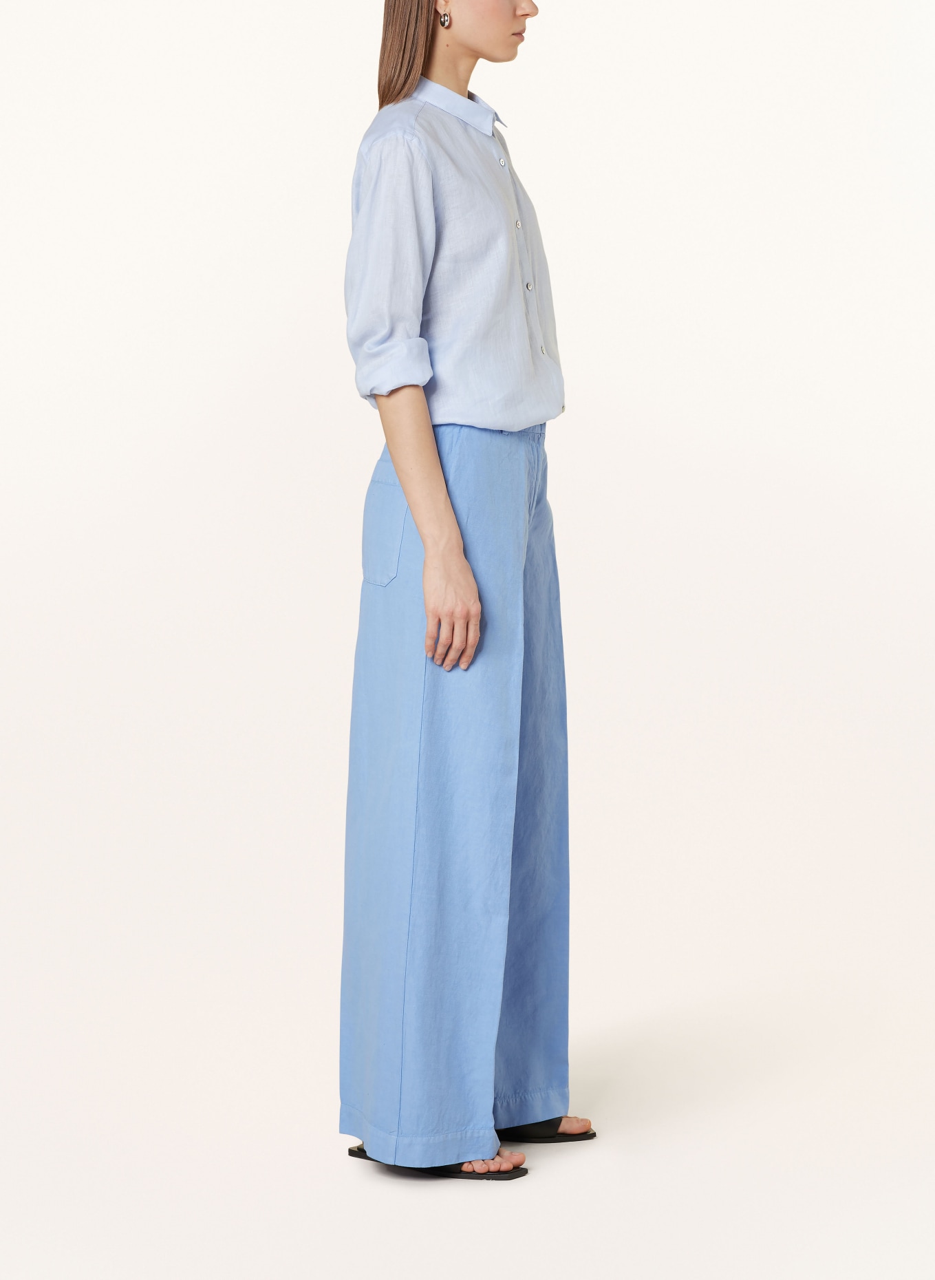 ROSSO35 Wide leg trousers with linen, Color: LIGHT BLUE (Image 4)
