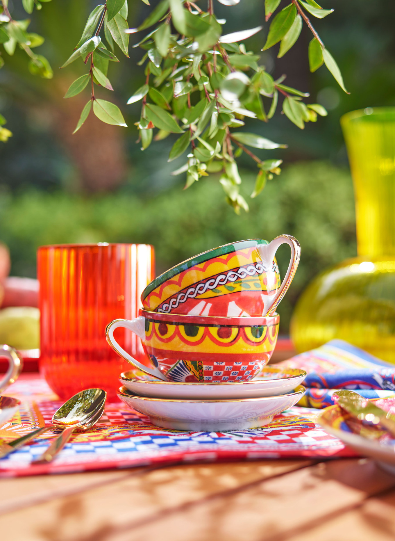 DOLCE & GABBANA CASA Coffee cup with saucer, Color: GREEN/ YELLOW/ LIGHT RED (Image 4)