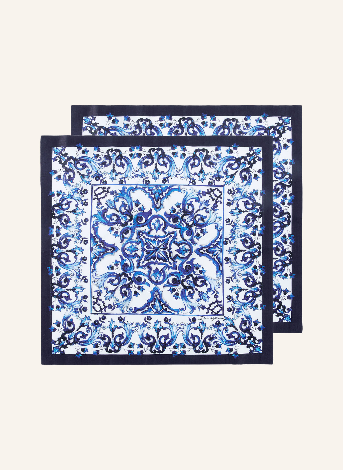 DOLCE & GABBANA CASA Set of 2 linen napkins, Color: BLUE/ WHITE (Image 1)