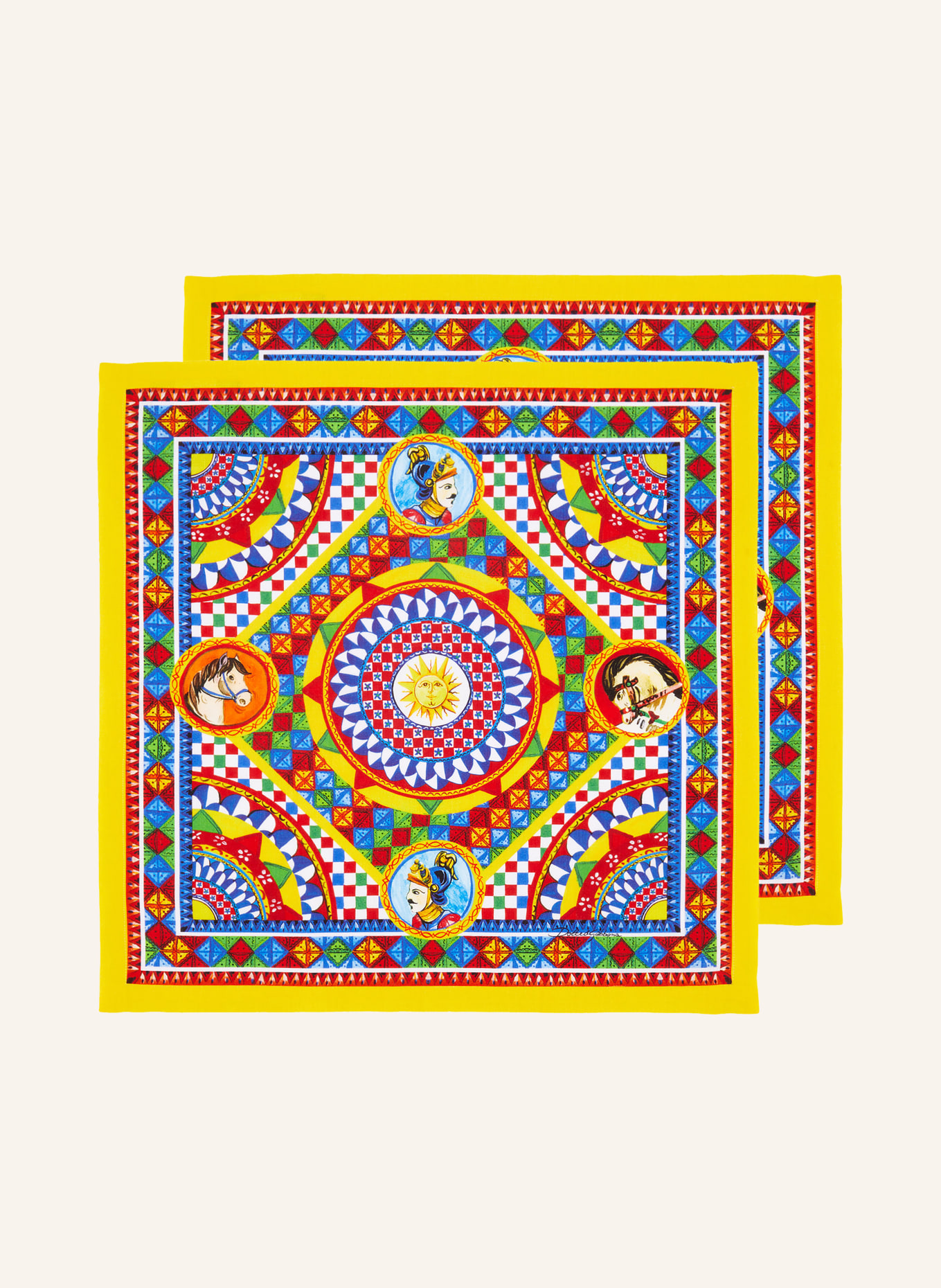 DOLCE & GABBANA CASA Set of 2 linen napkins, Color: RED/ BLUE/ YELLOW (Image 1)
